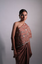 Ziya One Shoulder Cape With Bustier And Draped Skirt