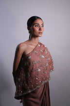 Ziya One Shoulder Cape With Bustier And Draped Skirt