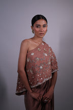 Ziya One Shoulder Cape With Bustier And Draped Skirt