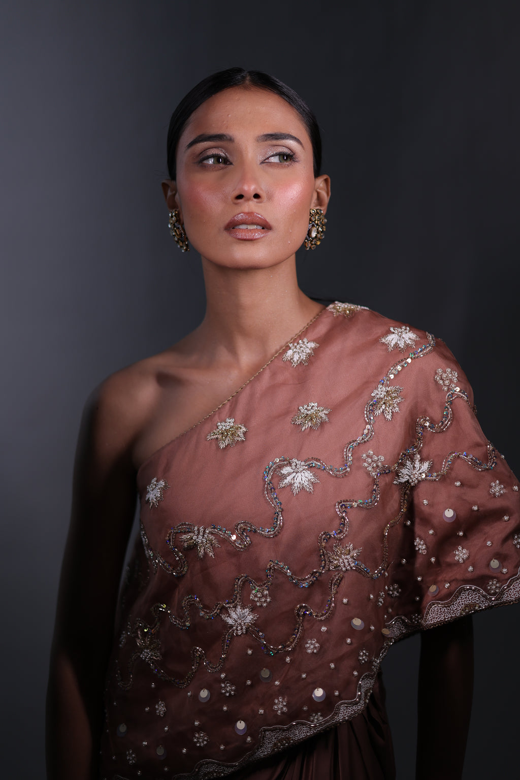 Ziya One Shoulder Cape With Bustier And Draped Skirt