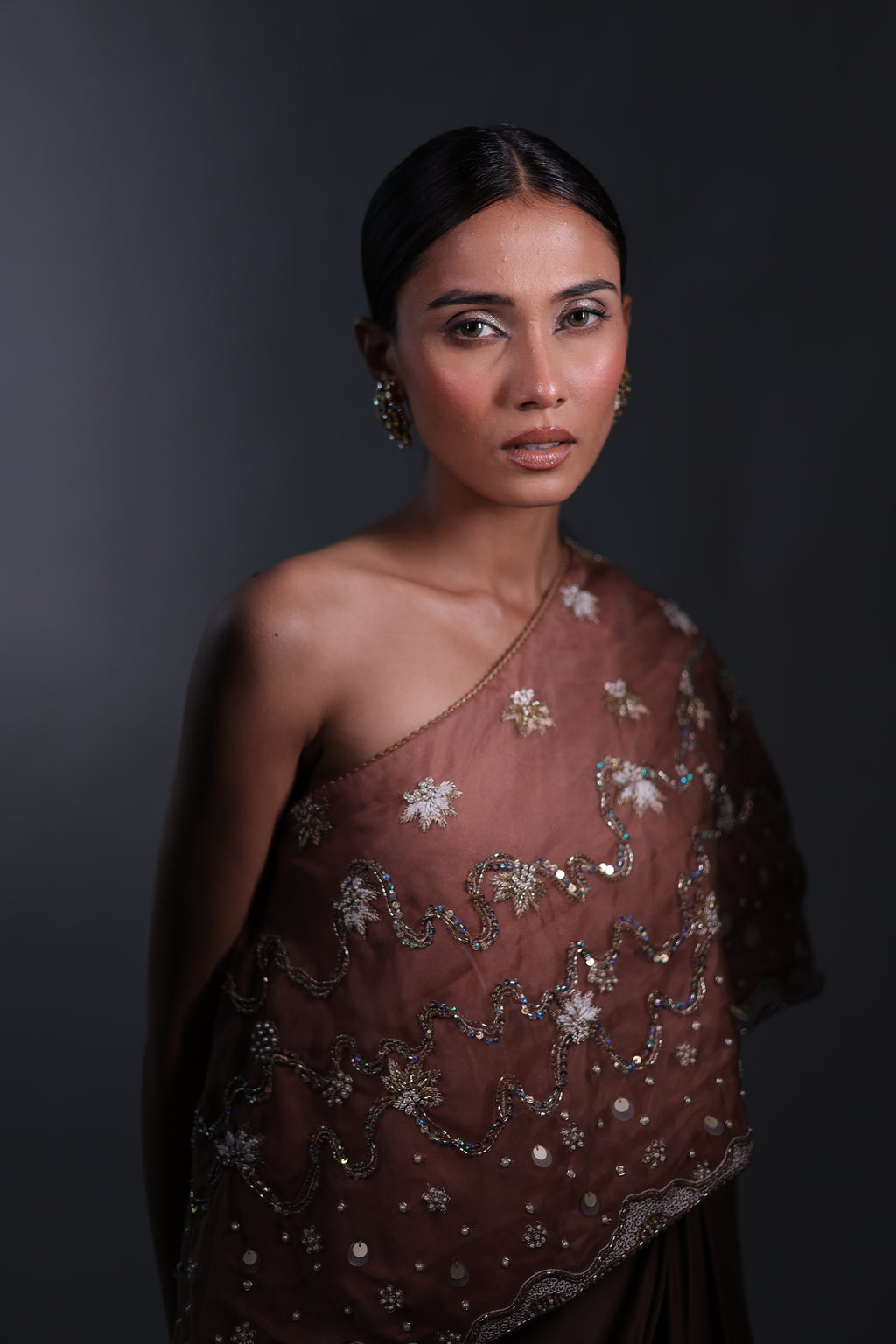 Ziya One Shoulder Cape With Bustier And Draped Skirt