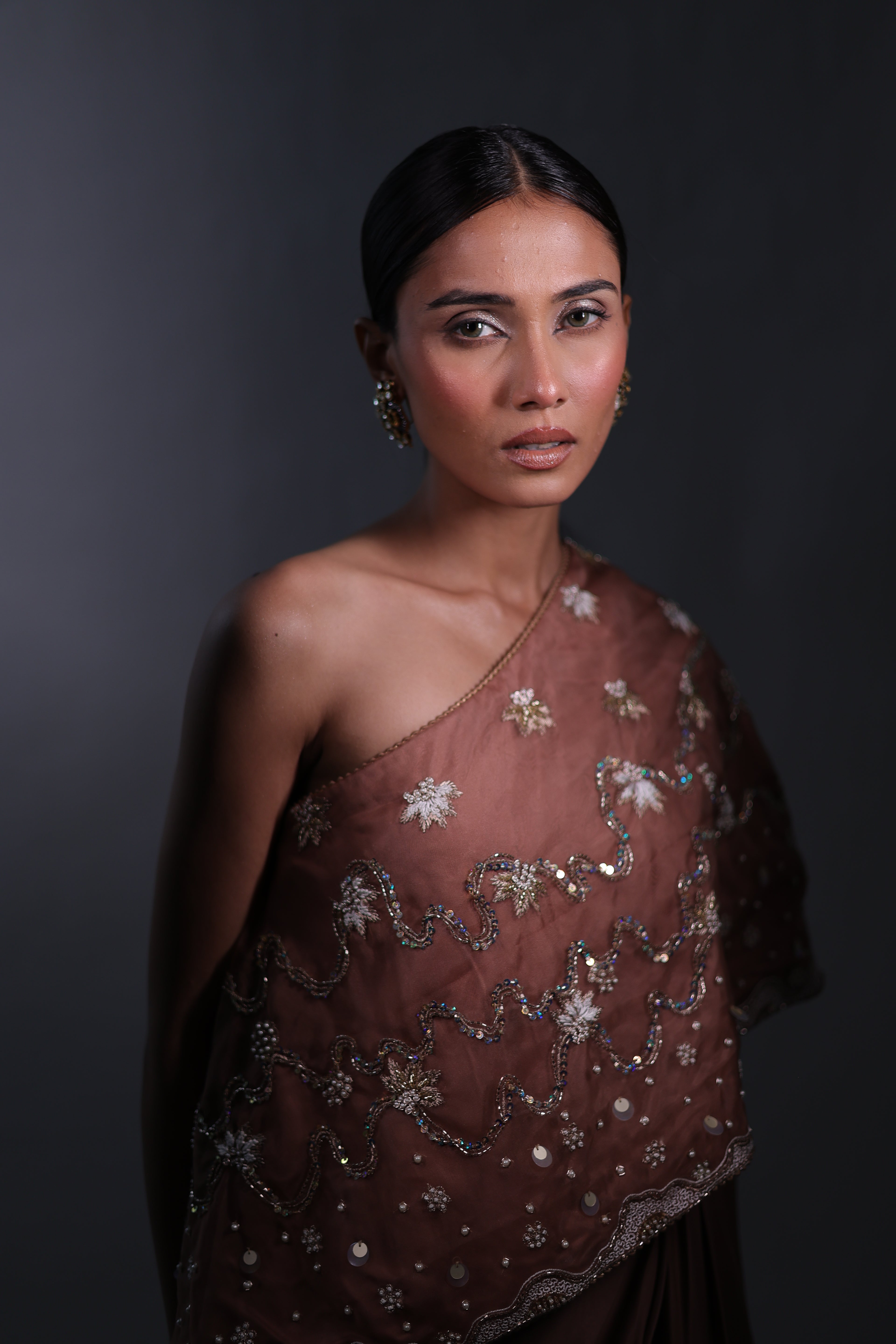 Ziya One Shoulder Cape With Bustier And Draped Skirt