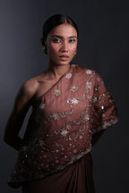 Ziya One Shoulder Cape With Bustier And Draped Skirt