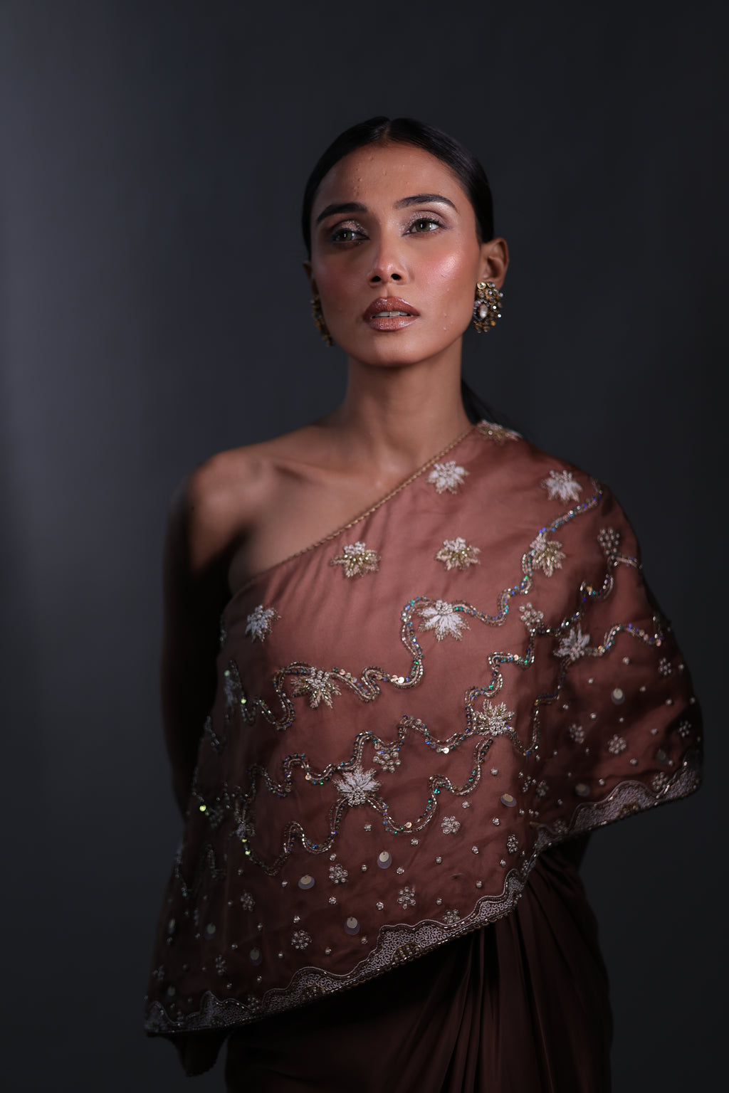 Ziya One Shoulder Cape With Bustier And Draped Skirt