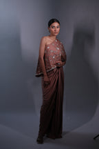 Ziya One Shoulder Cape With Bustier And Draped Skirt
