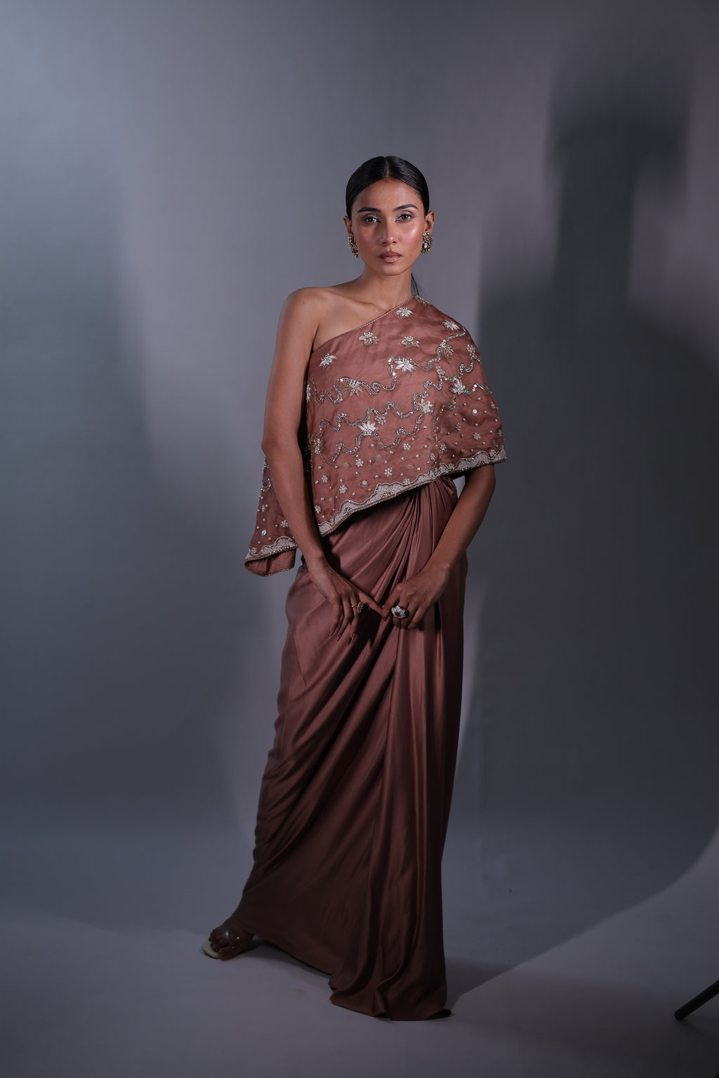 Ziya One Shoulder Cape With Bustier And Draped Skirt