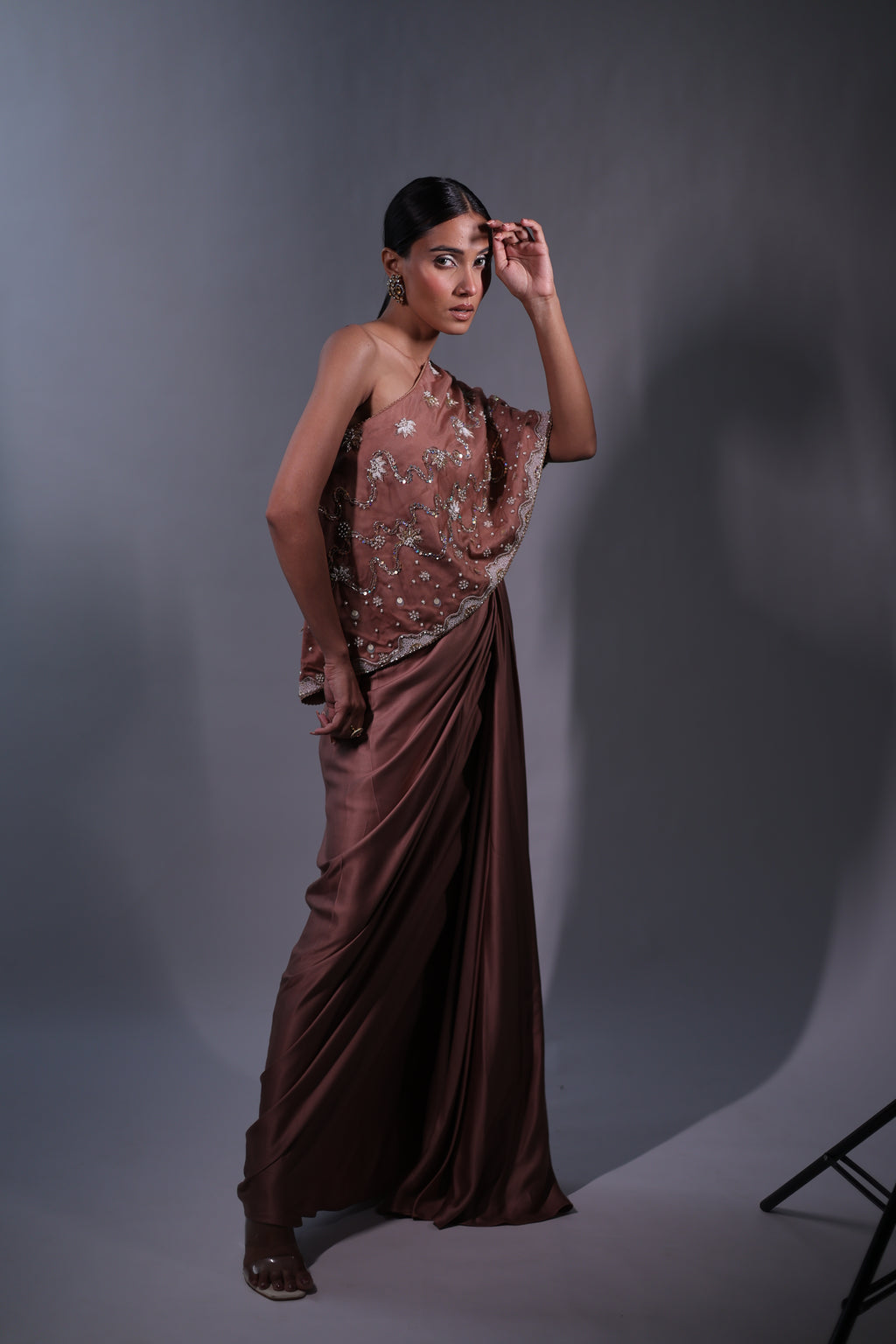 Ziya One Shoulder Cape With Bustier And Draped Skirt