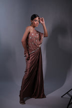 Ziya One Shoulder Cape With Bustier And Draped Skirt