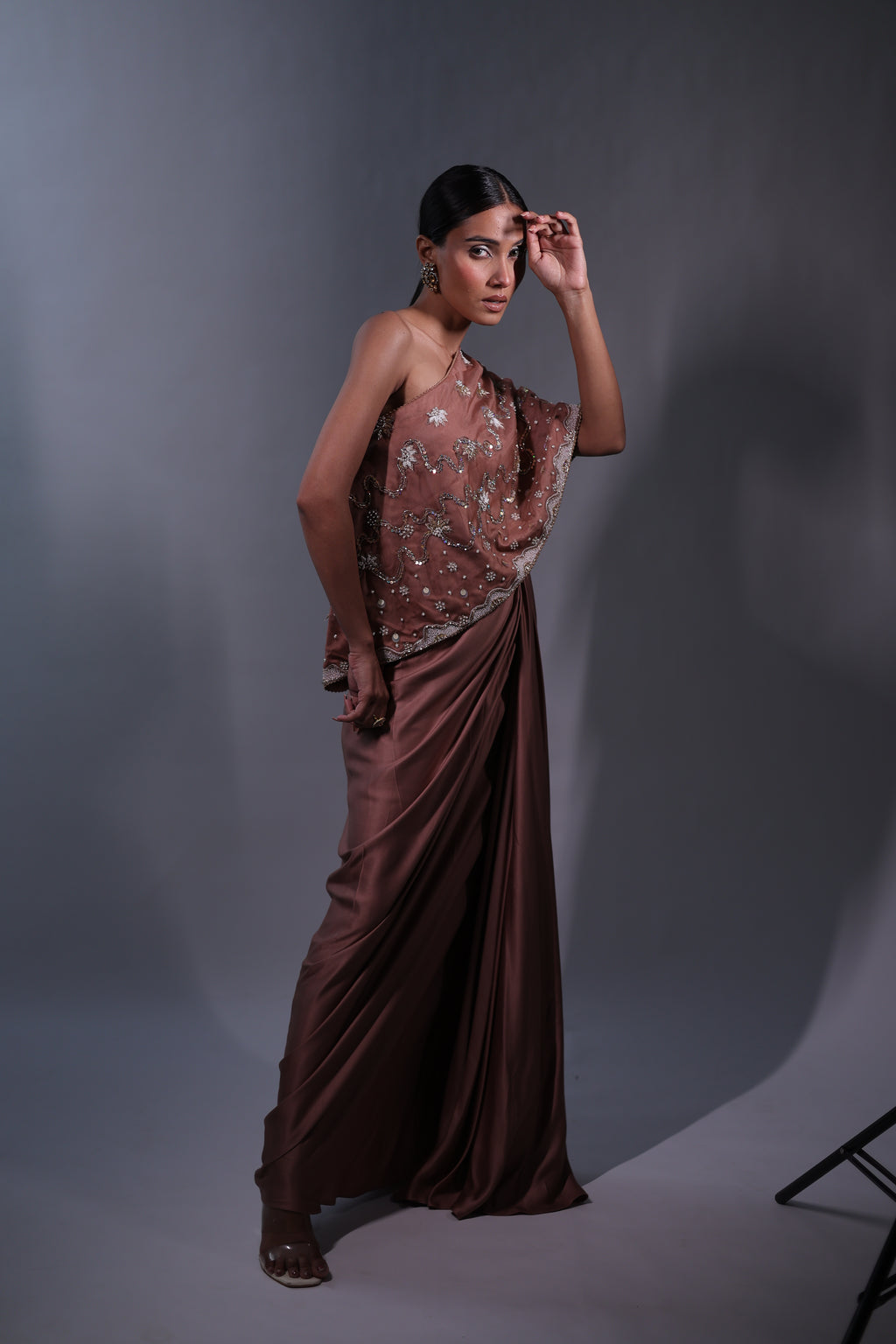 Ziya One Shoulder Cape With Bustier And Draped Skirt