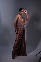 Ziya One Shoulder Cape With Bustier And Draped Skirt