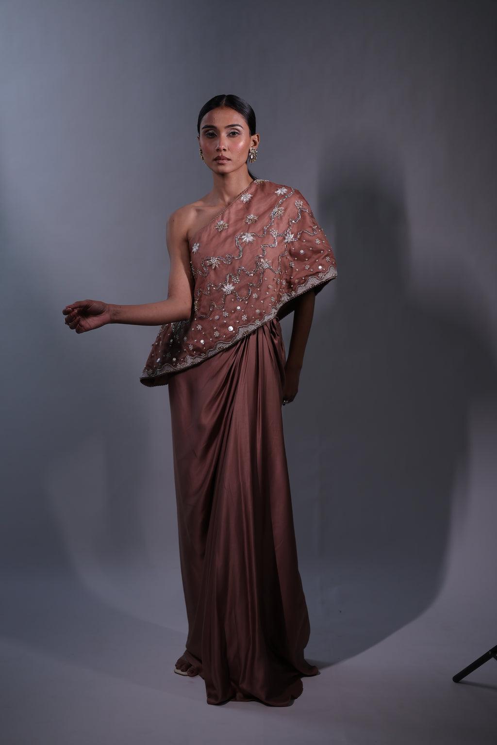 Ziya One Shoulder Cape With Bustier And Draped Skirt