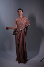 Ziya One Shoulder Cape With Bustier And Draped Skirt