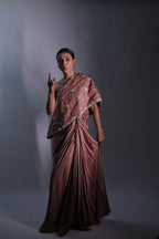 Ziya One Shoulder Cape With Bustier And Draped Skirt