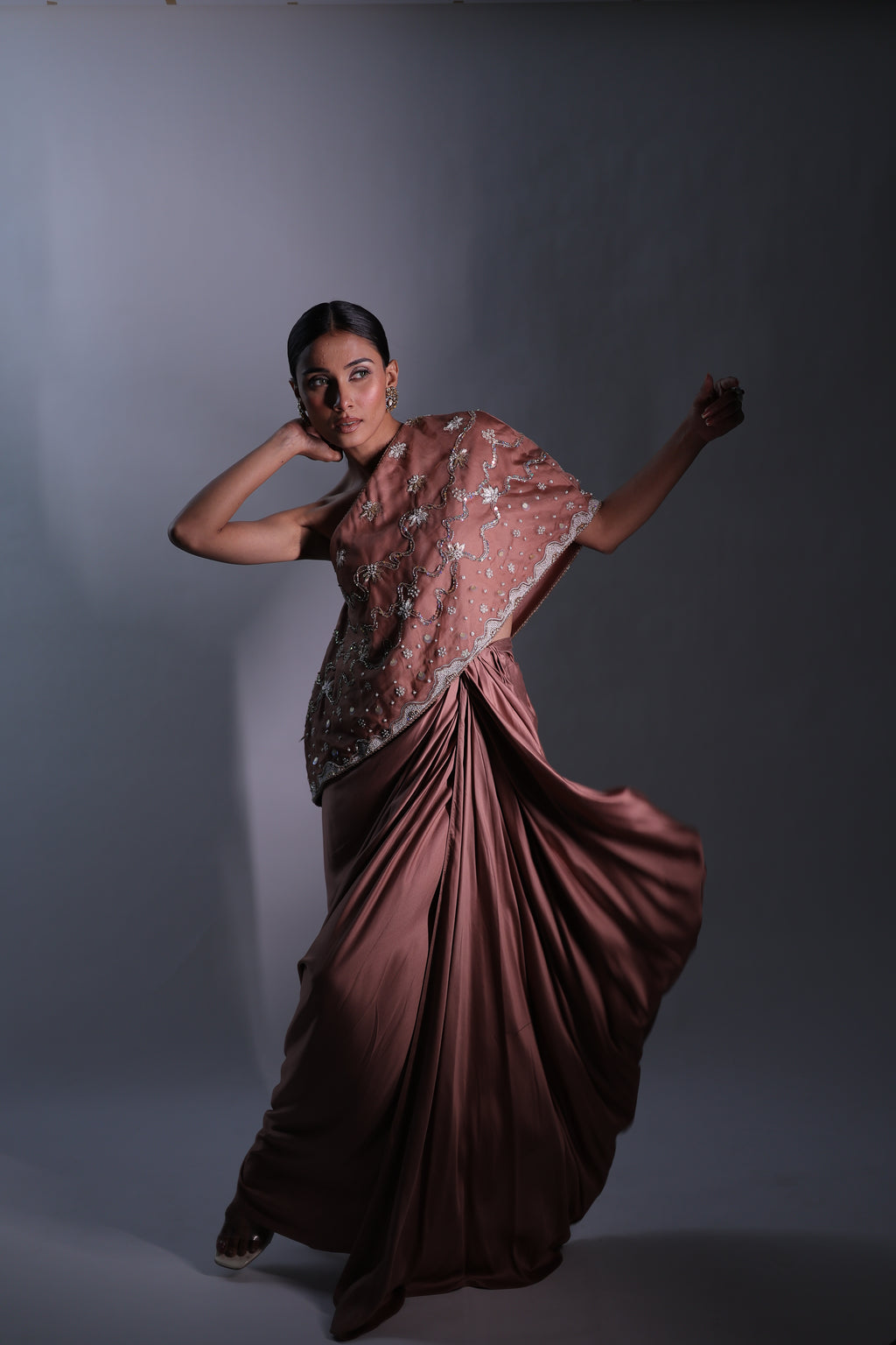 Ziya One Shoulder Cape With Bustier And Draped Skirt