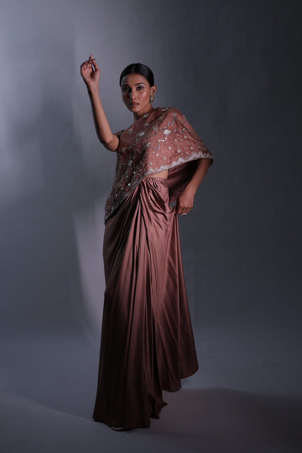 Ziya One Shoulder Cape With Bustier And Draped Skirt