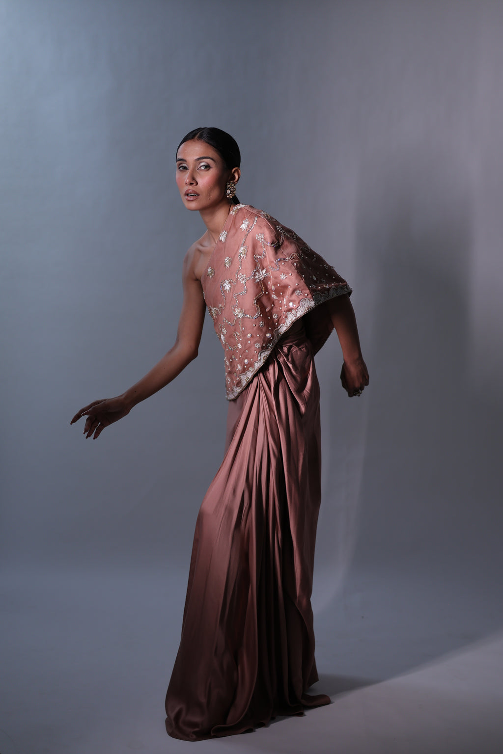 Ziya One Shoulder Cape With Bustier And Draped Skirt