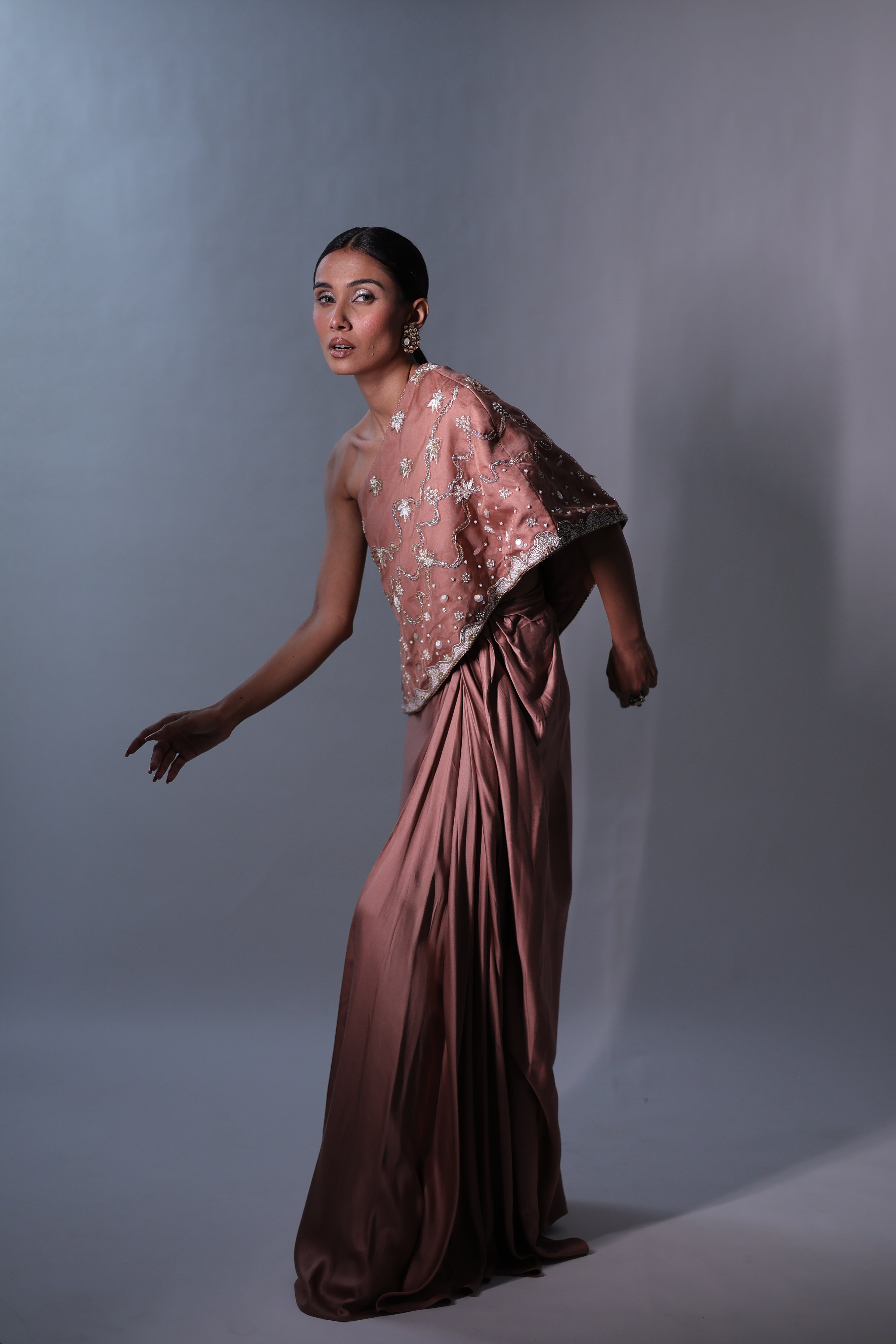 Ziya One Shoulder Cape With Bustier And Draped Skirt