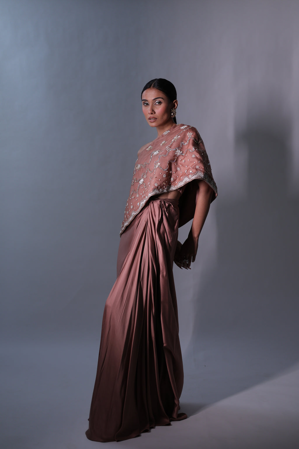 Ziya One Shoulder Cape With Bustier And Draped Skirt