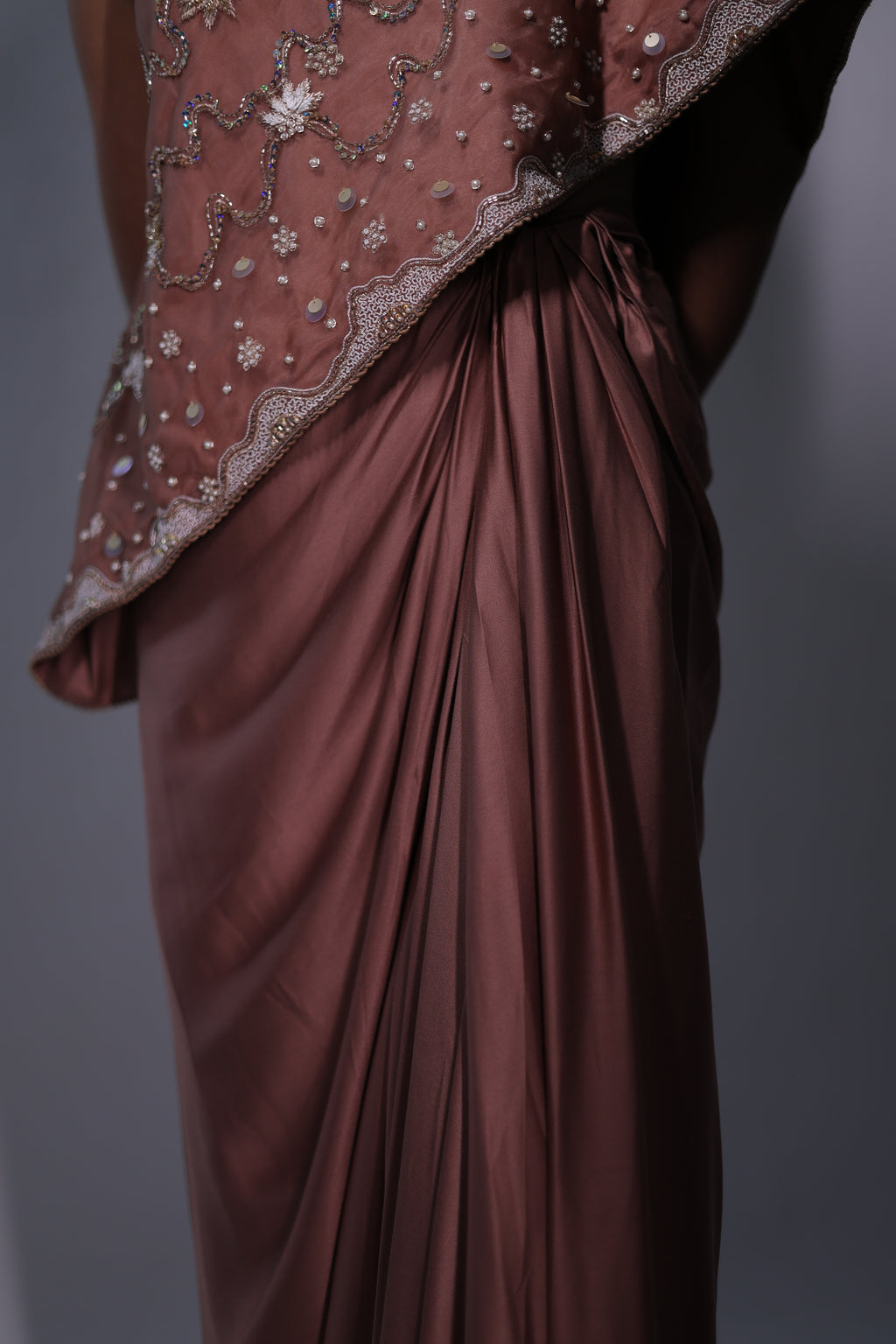 Ziya One Shoulder Cape With Bustier And Draped Skirt