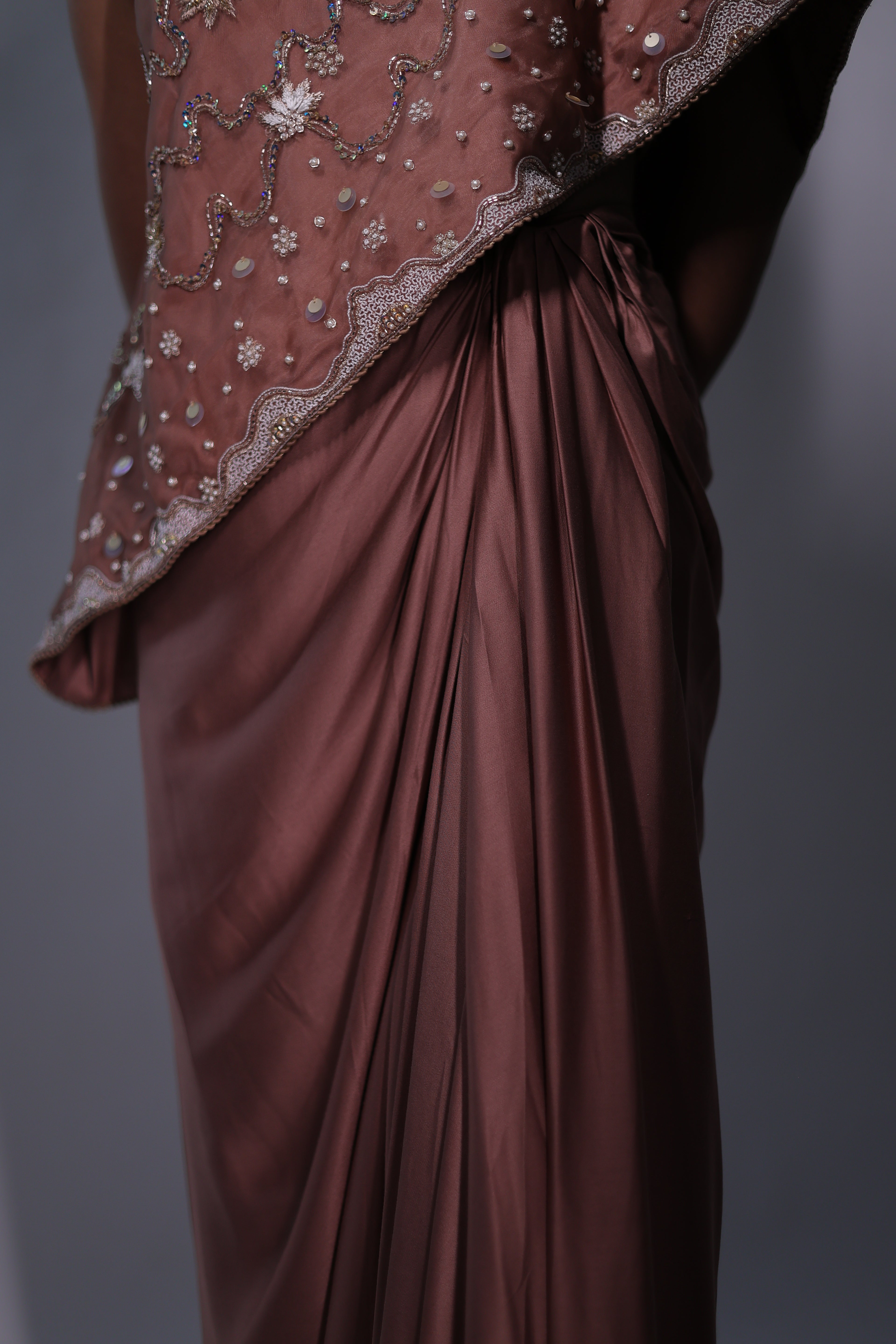 Ziya One Shoulder Cape With Bustier And Draped Skirt