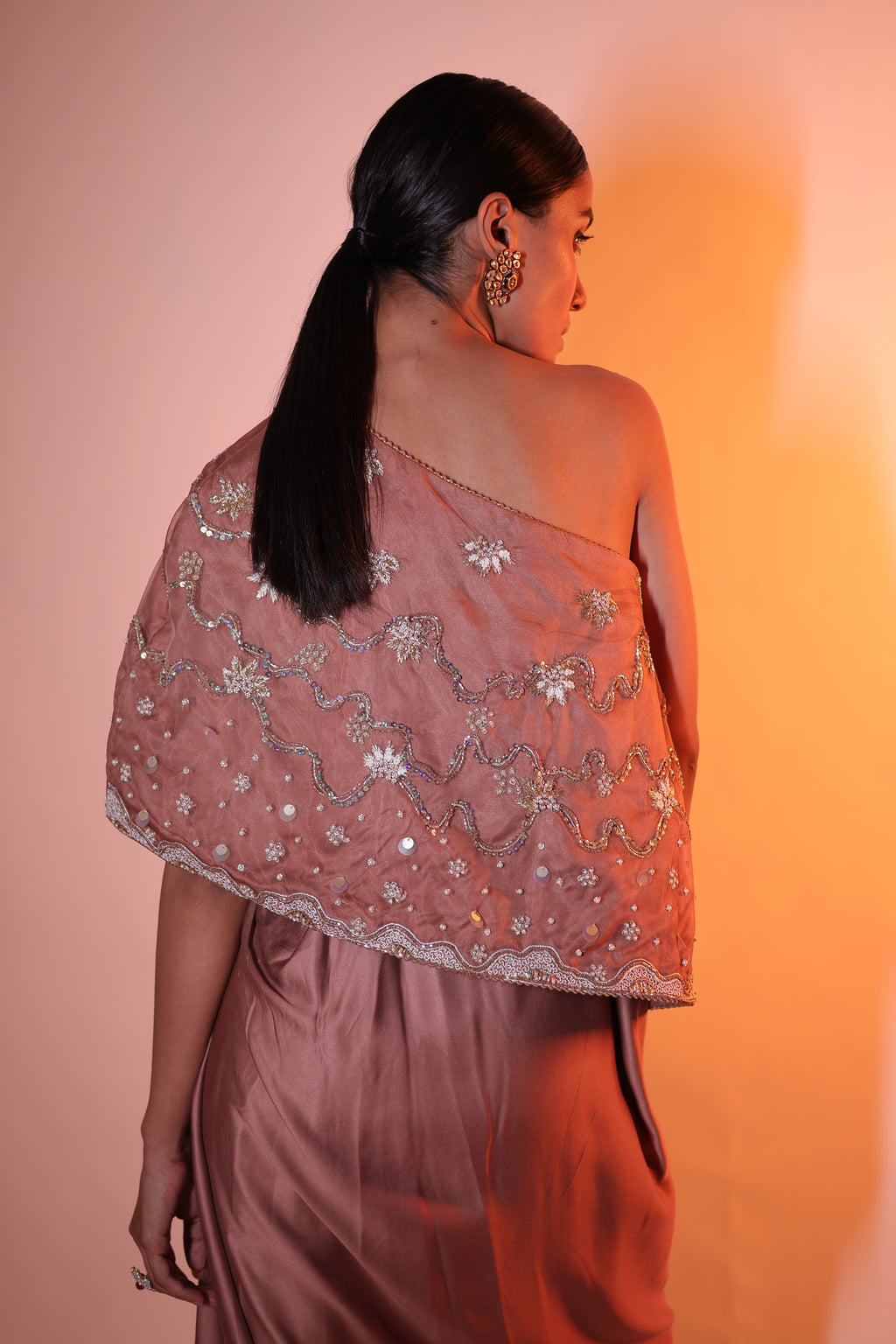 Ziya One Shoulder Cape With Bustier And Draped Skirt