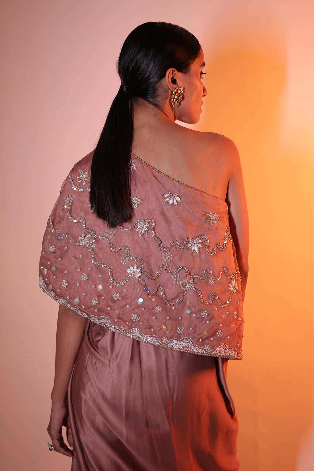 Ziya One Shoulder Cape With Bustier And Draped Skirt