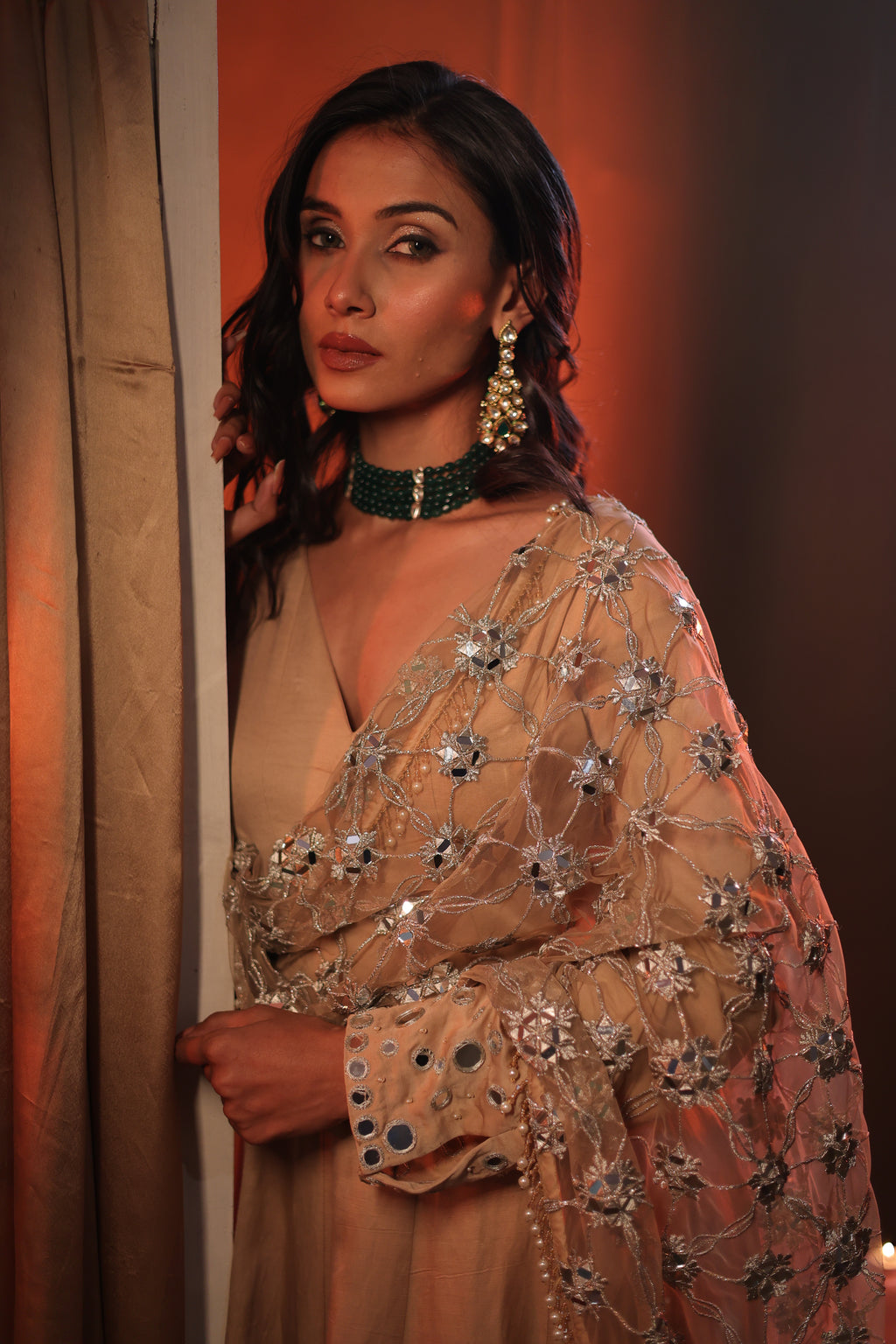 Zarnoor Double Border Anarkali With Mirror Dupatta