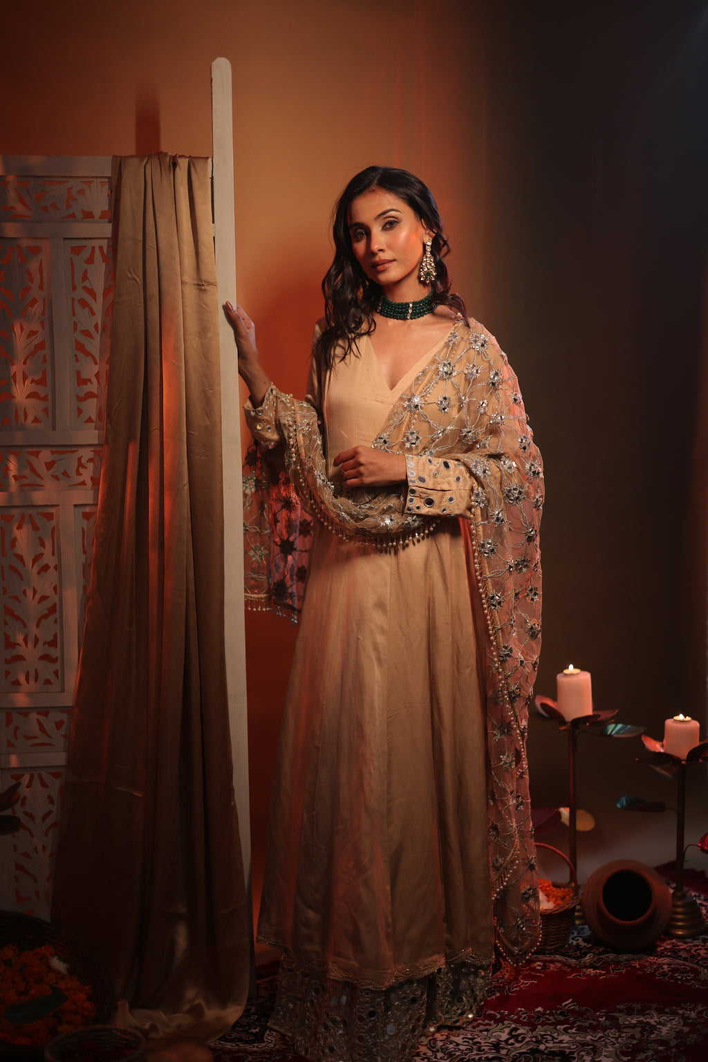 Zarnoor Double Border Anarkali With Mirror Dupatta