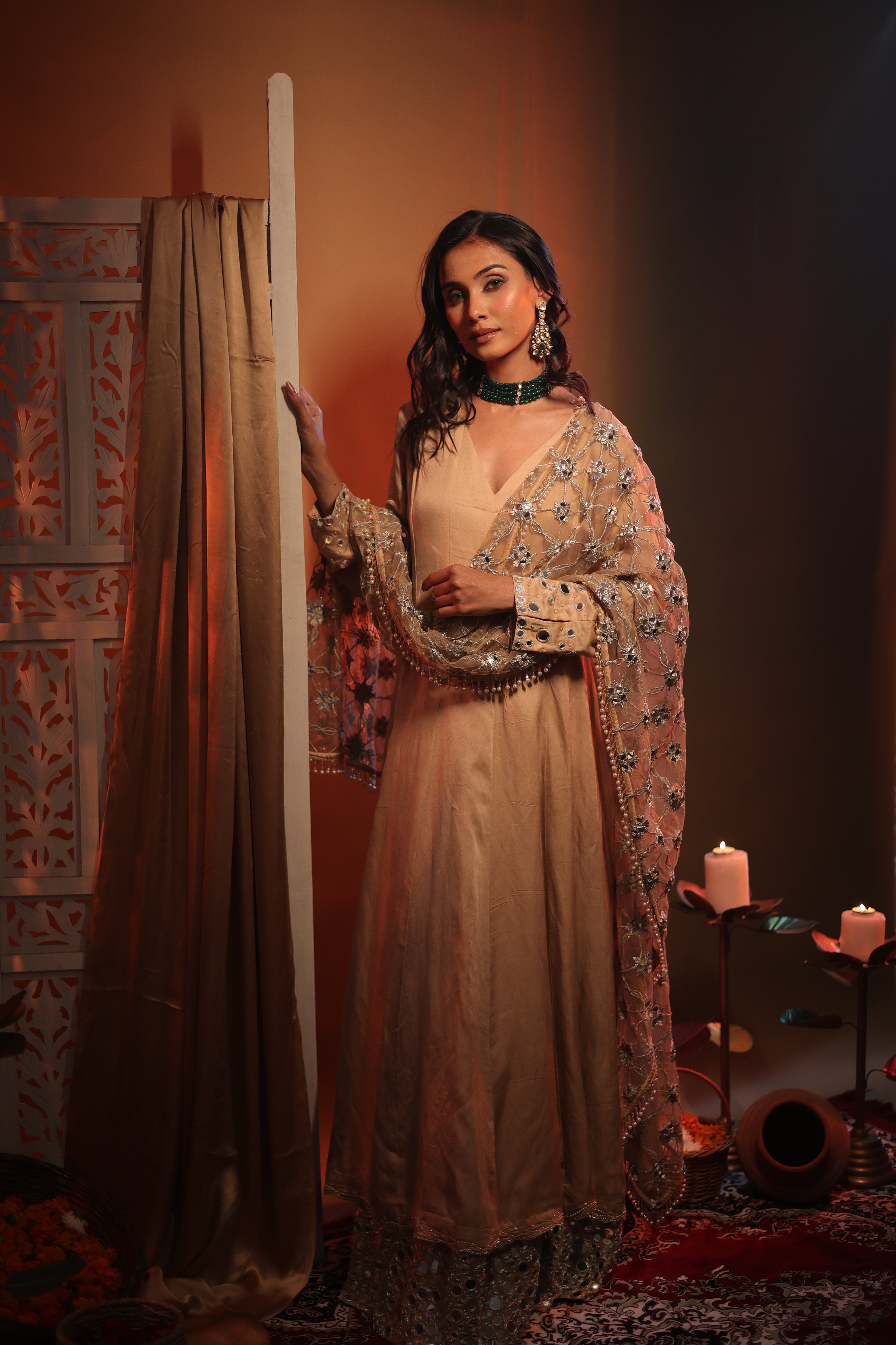 Zarnoor Double Border Anarkali With Mirror Dupatta