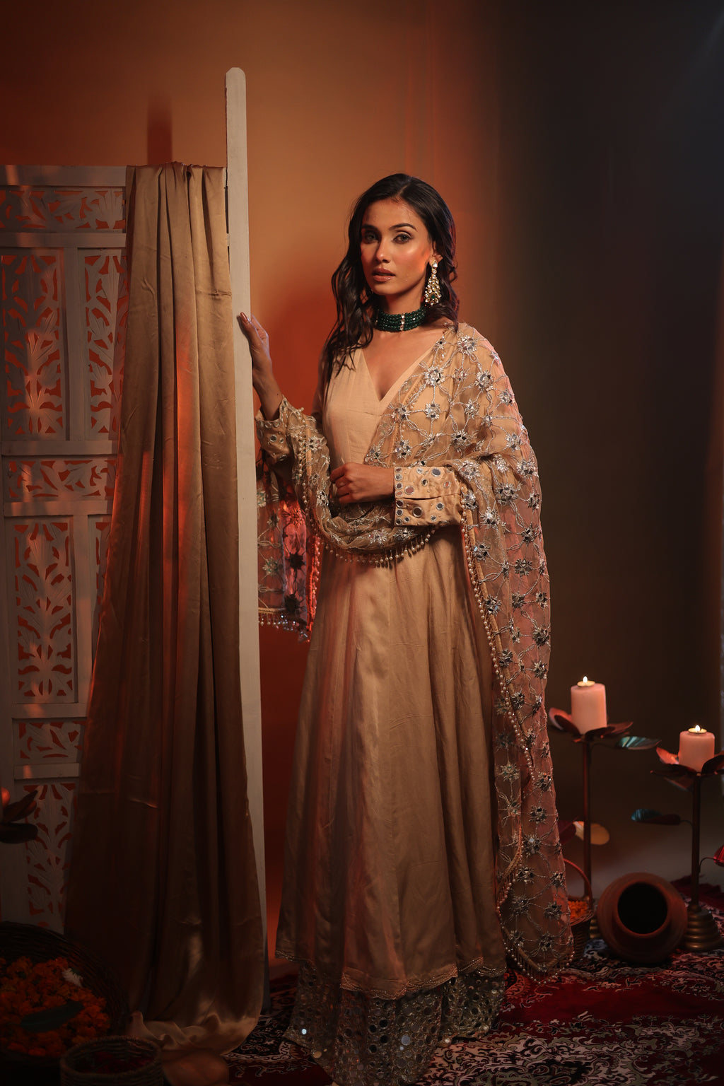Zarnoor Double Border Anarkali With Mirror Dupatta