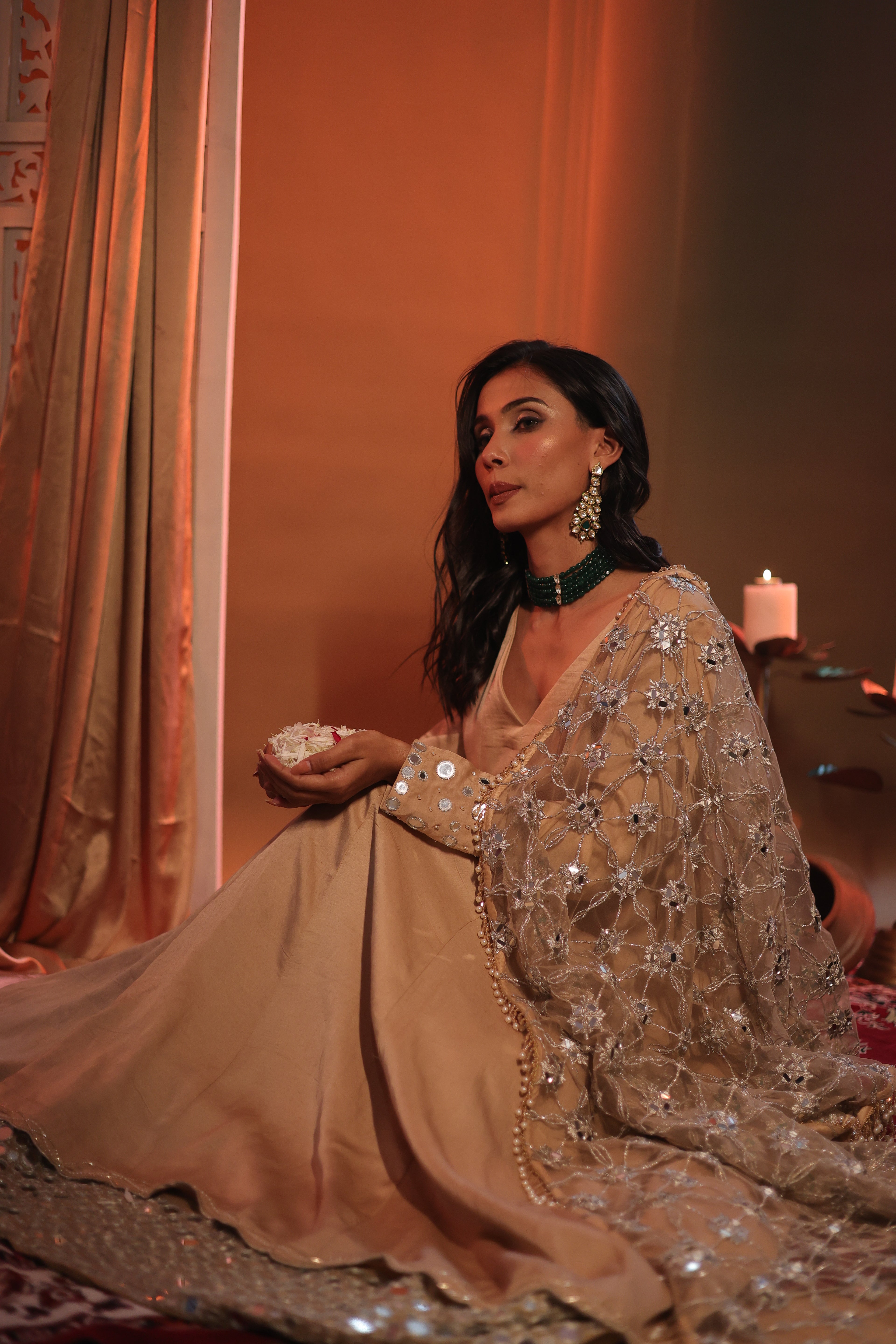 Zarnoor Double Border Anarkali With Mirror Dupatta