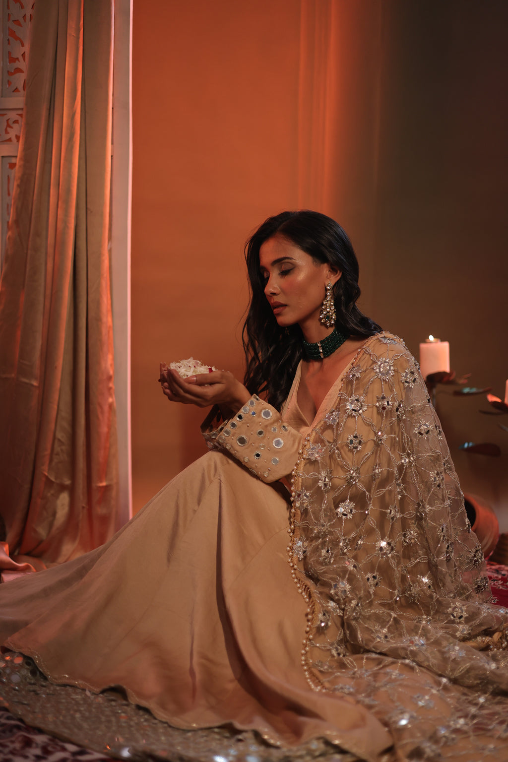 Zarnoor Double Border Anarkali With Mirror Dupatta