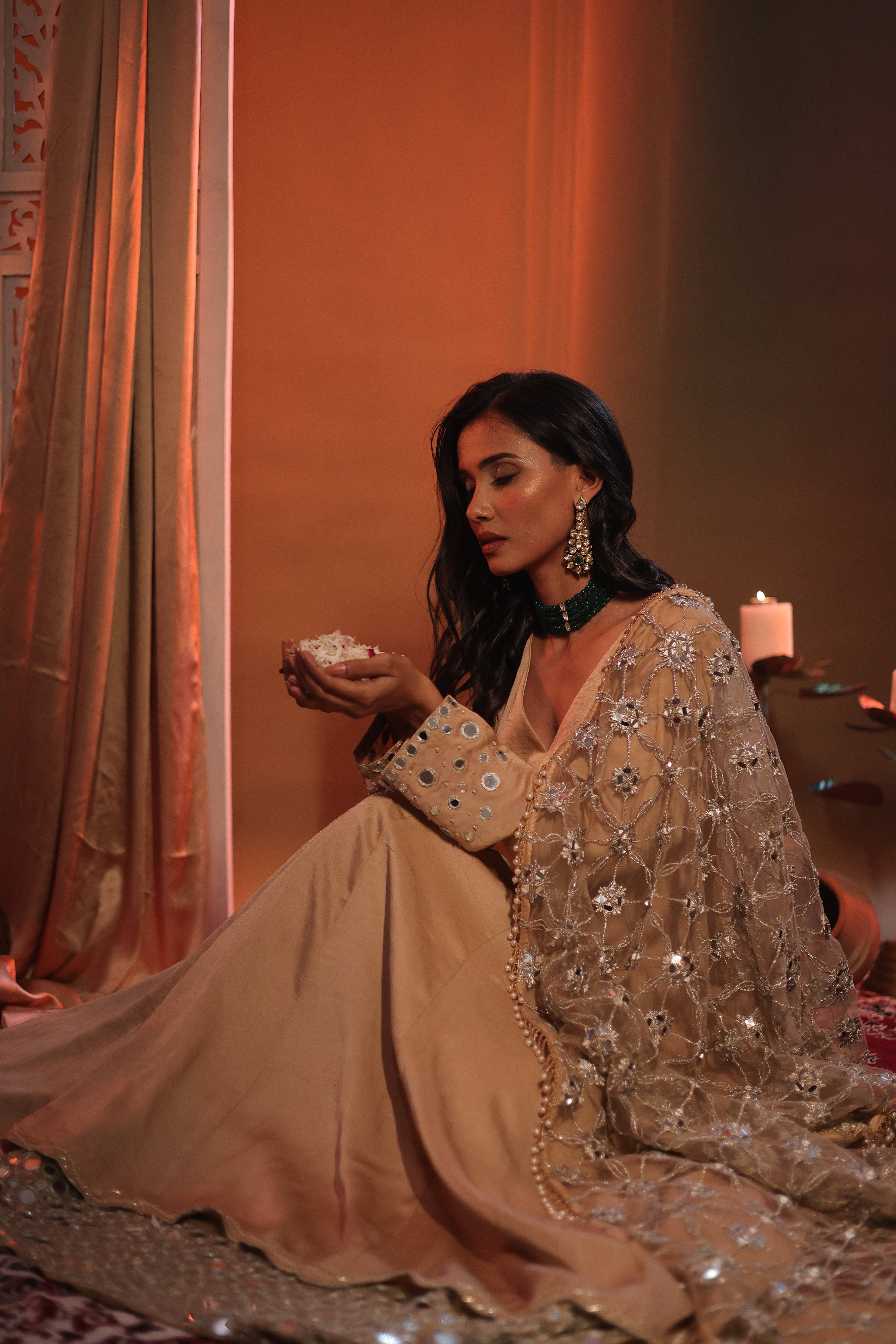 Zarnoor Double Border Anarkali With Mirror Dupatta