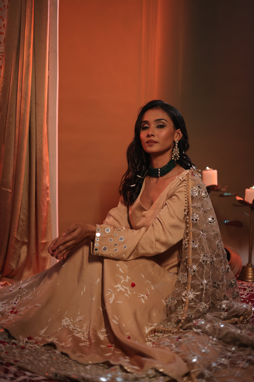 Zarnoor Double Border Anarkali With Mirror Dupatta