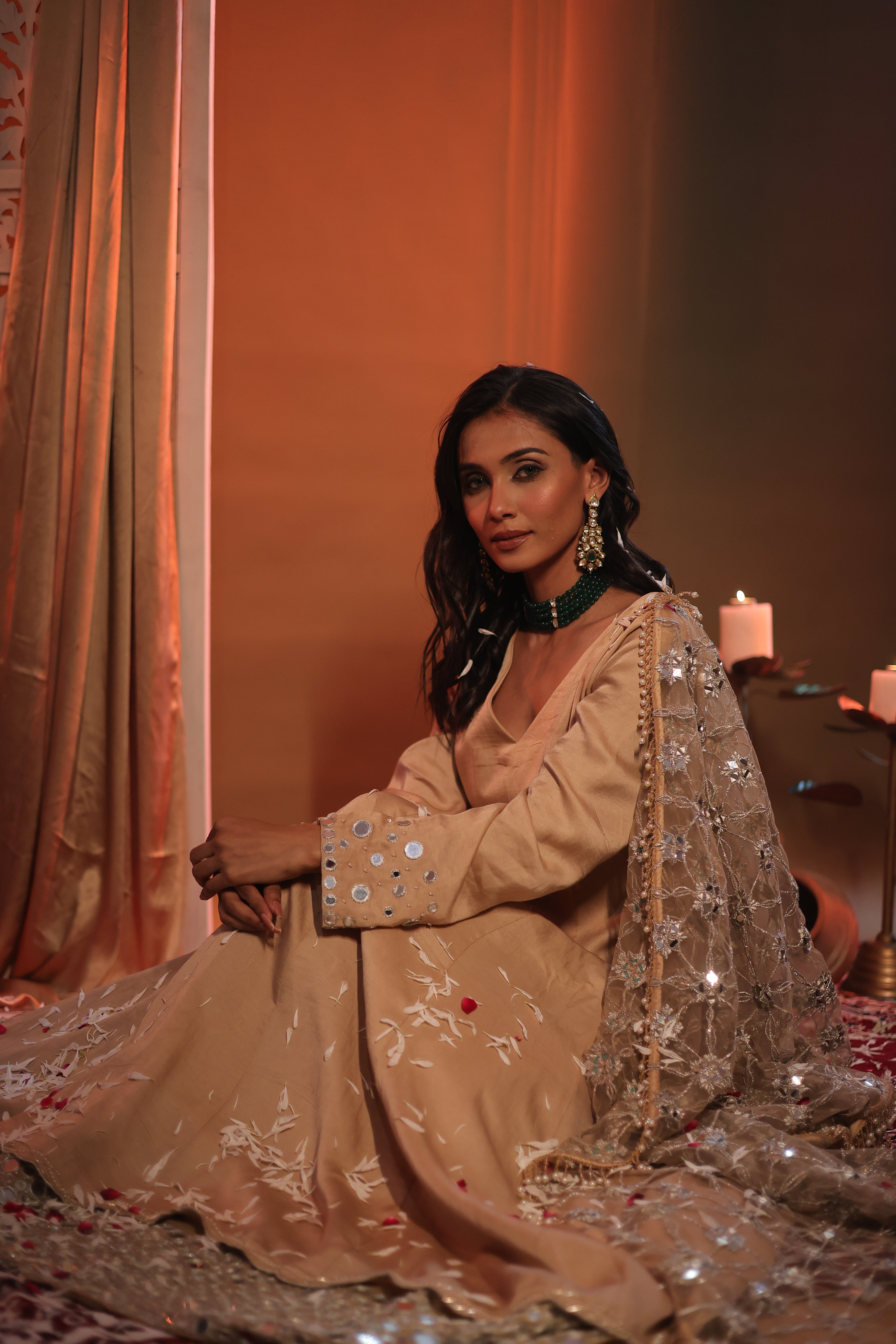 Zarnoor Double Border Anarkali With Mirror Dupatta