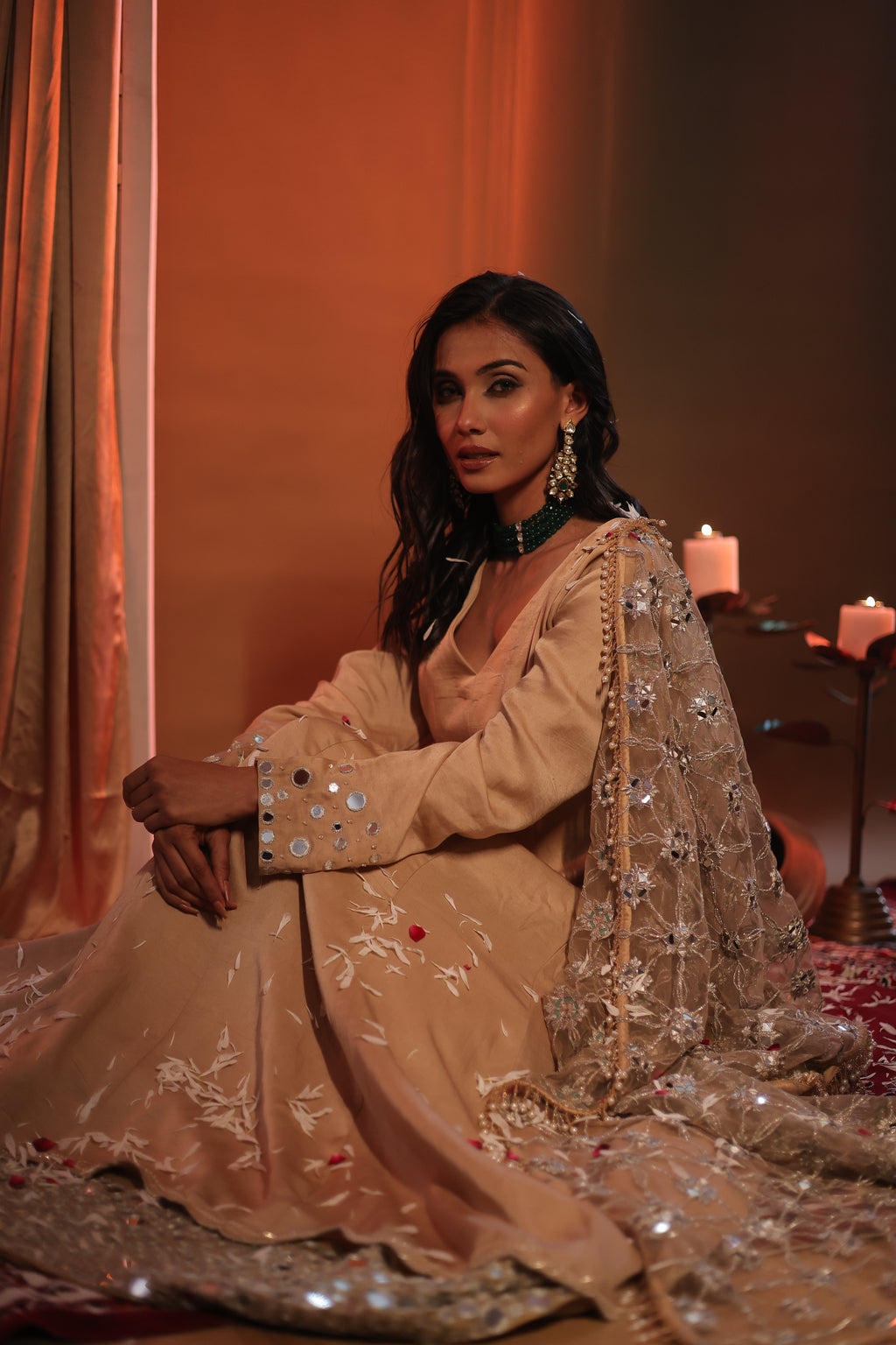 Zarnoor Double Border Anarkali With Mirror Dupatta