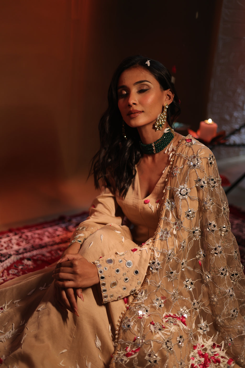 Zarnoor Double Border Anarkali With Mirror Dupatta