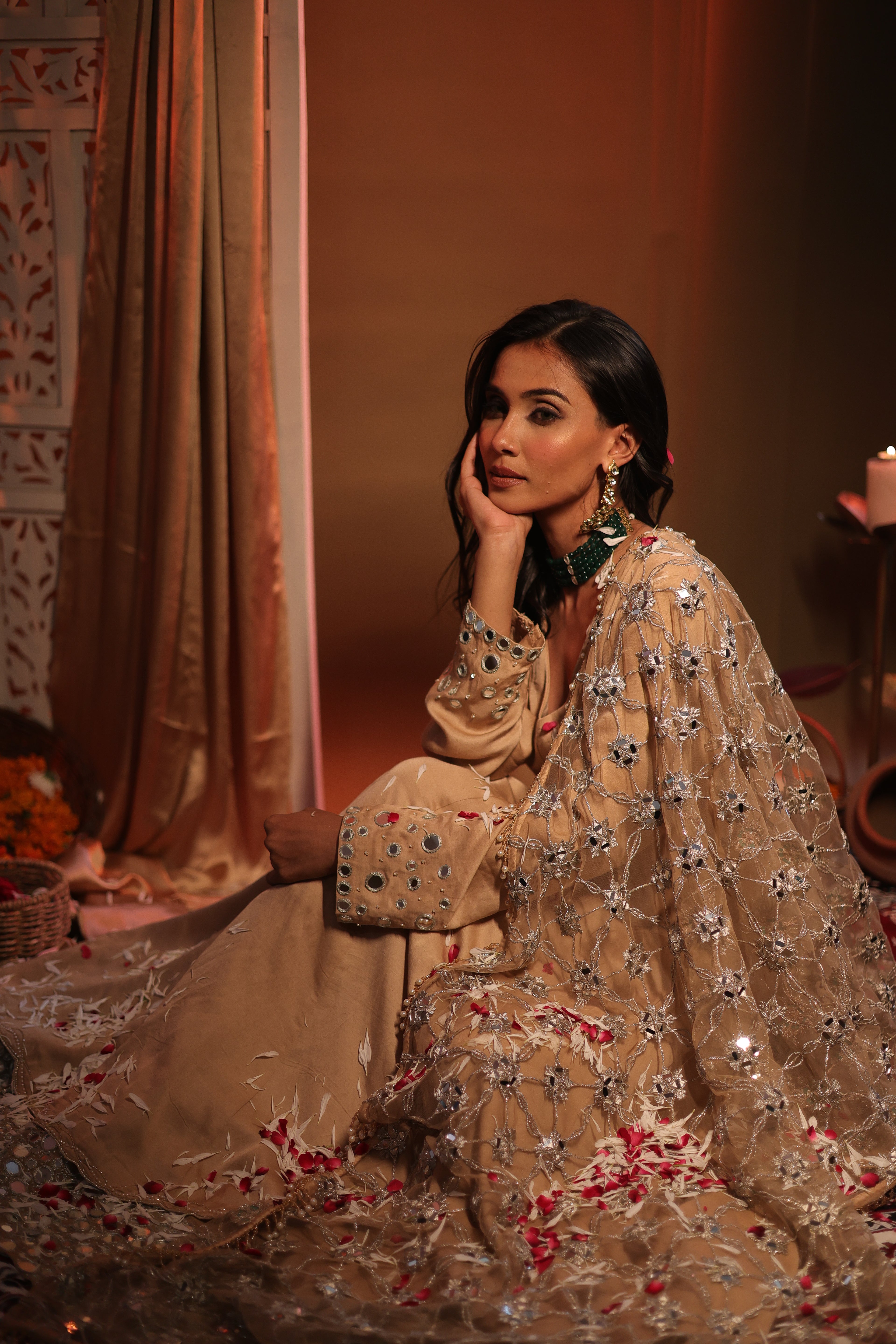 Zarnoor Double Border Anarkali With Mirror Dupatta