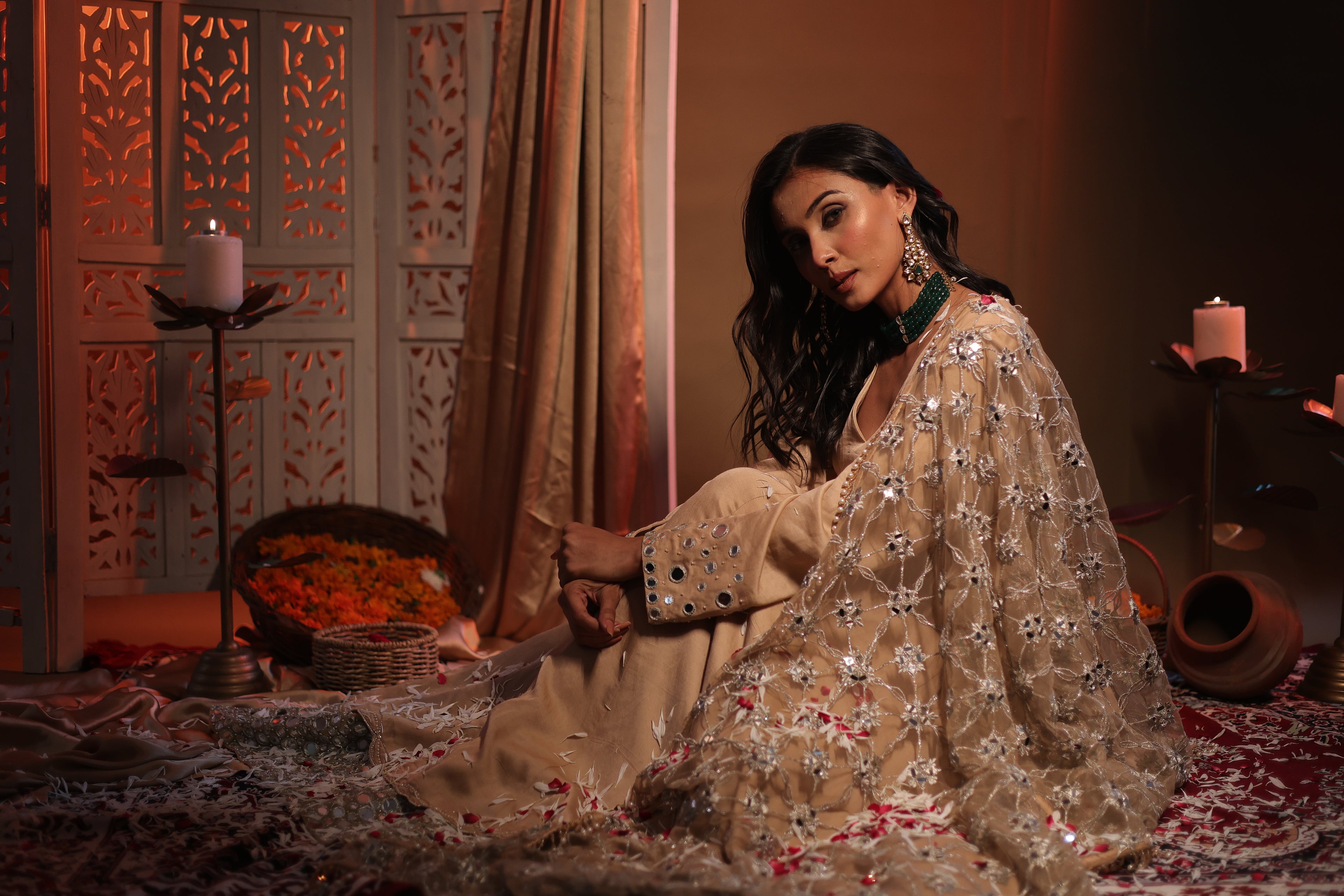 Zarnoor Double Border Anarkali With Mirror Dupatta