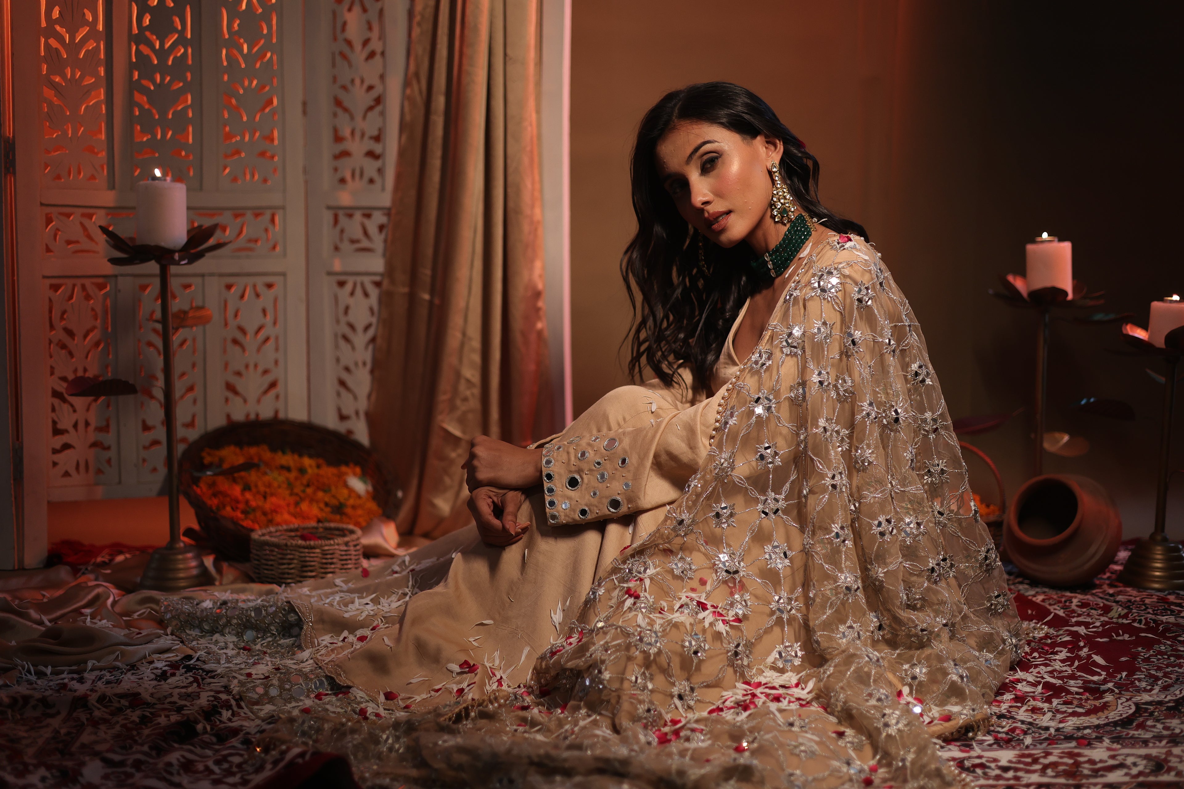 Zarnoor Double Border Anarkali With Mirror Dupatta