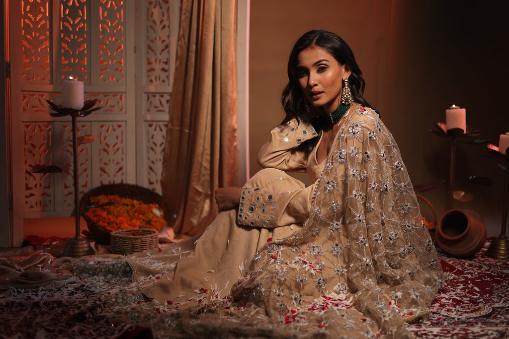 Zarnoor Double Border Anarkali With Mirror Dupatta