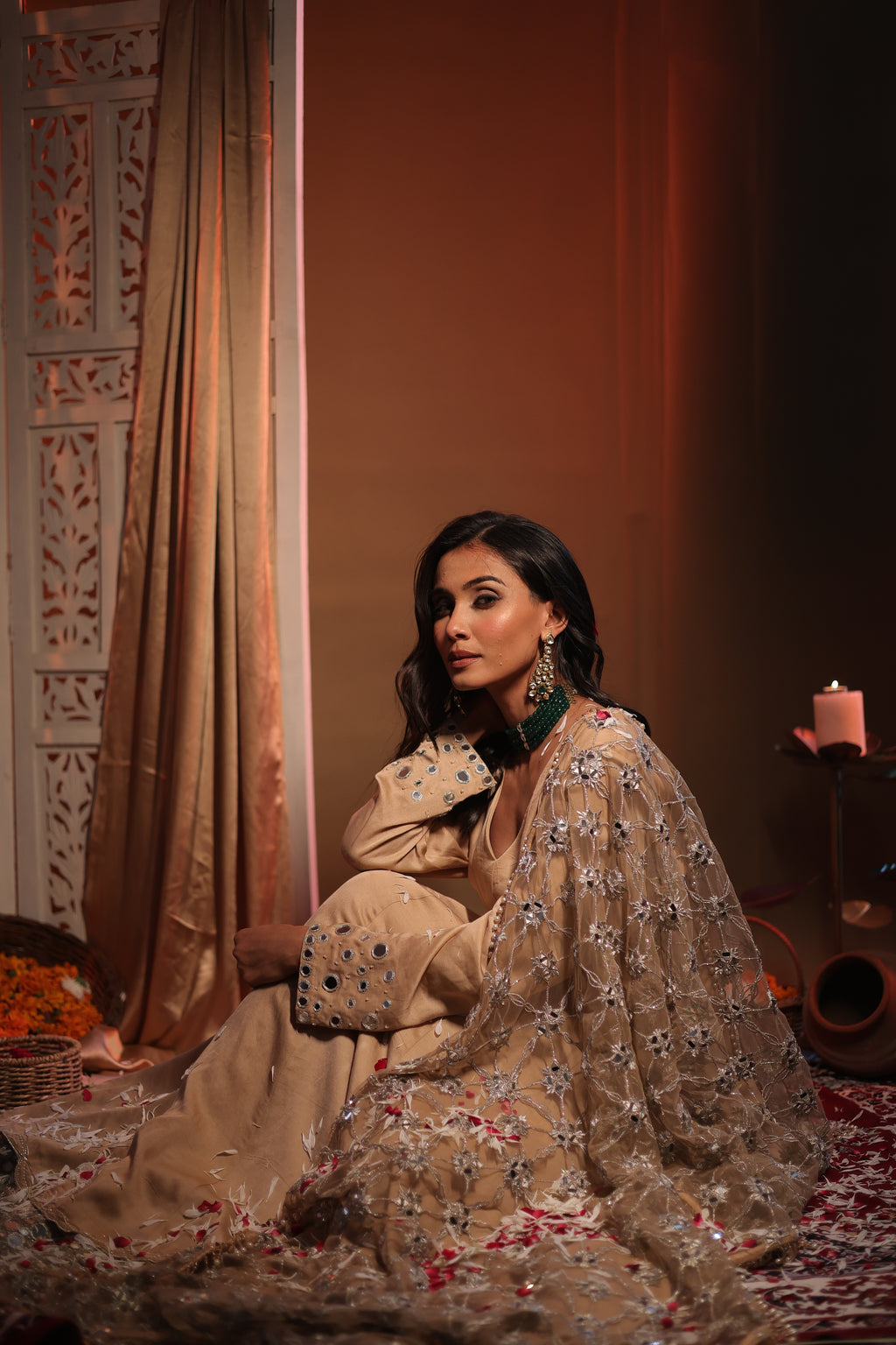 Zarnoor Double Border Anarkali With Mirror Dupatta