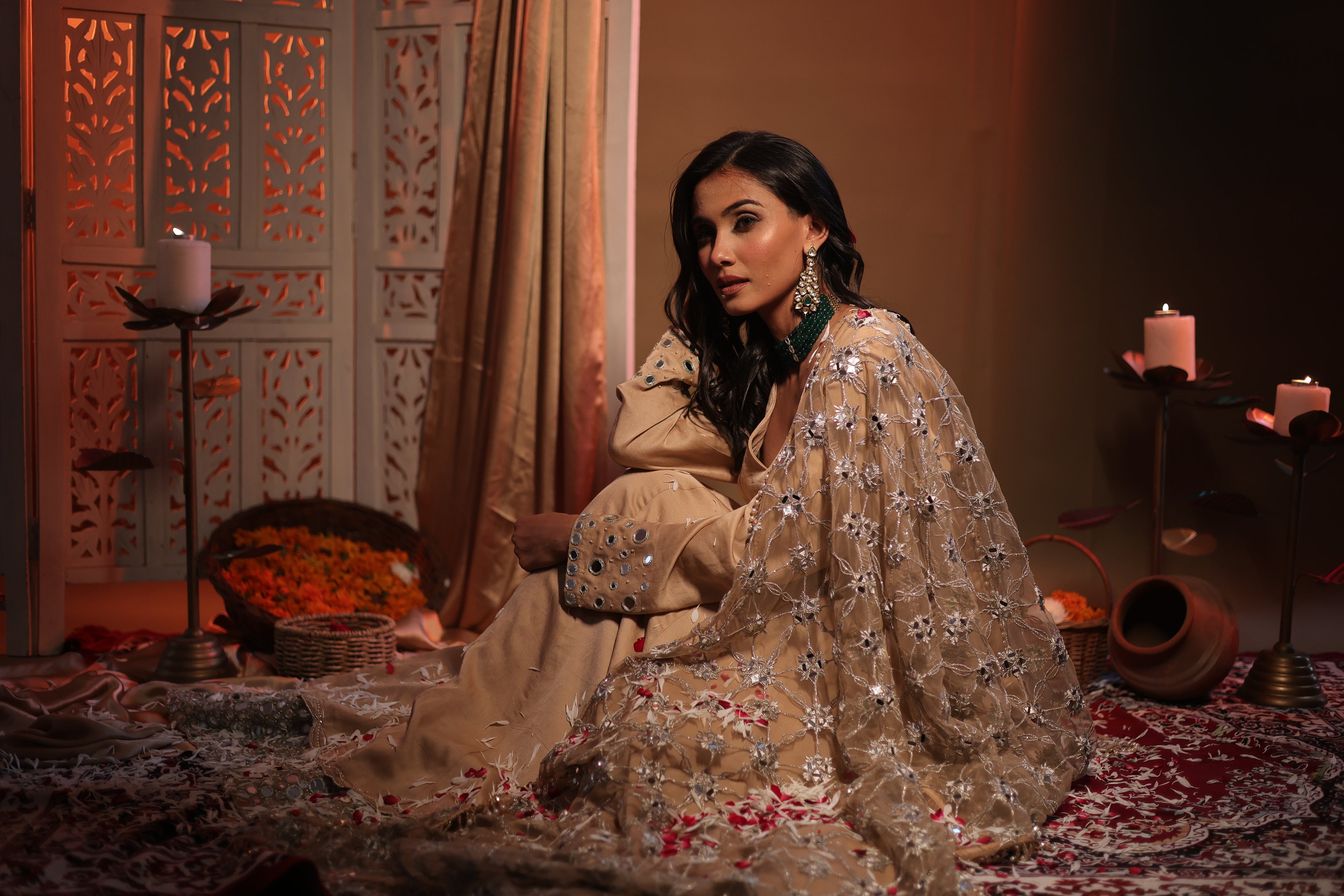Zarnoor Double Border Anarkali With Mirror Dupatta