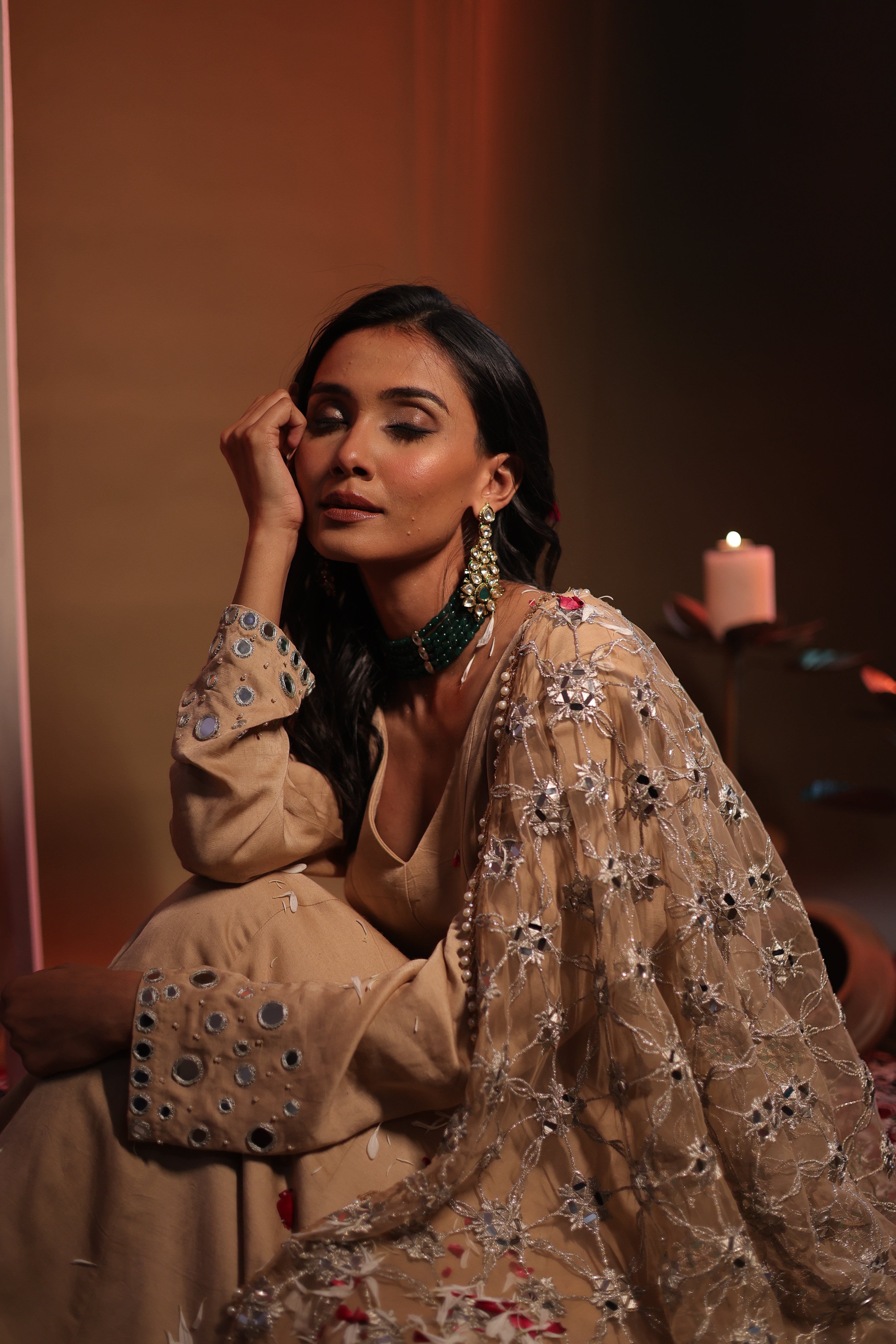 Zarnoor Double Border Anarkali With Mirror Dupatta