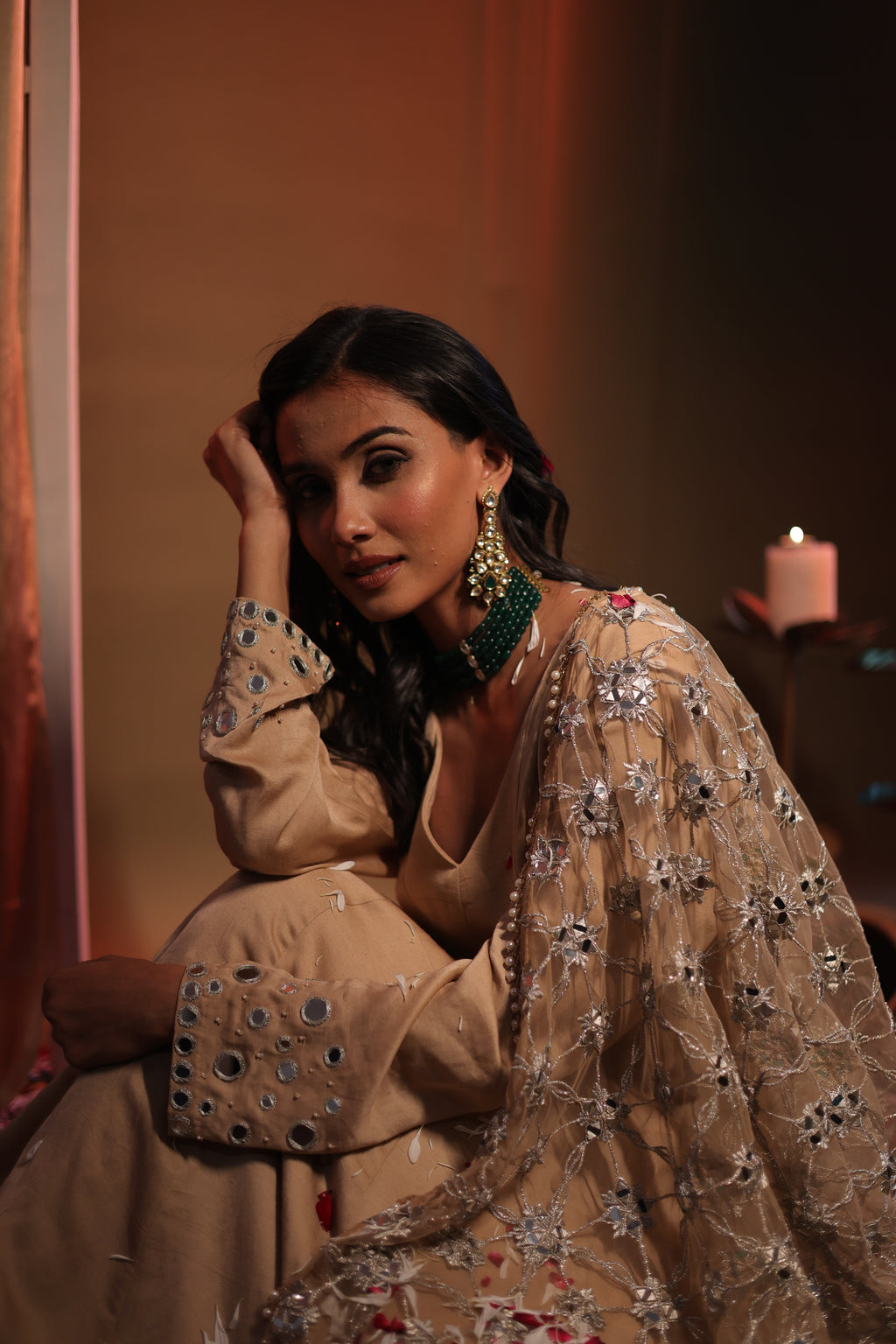 Zarnoor Double Border Anarkali With Mirror Dupatta