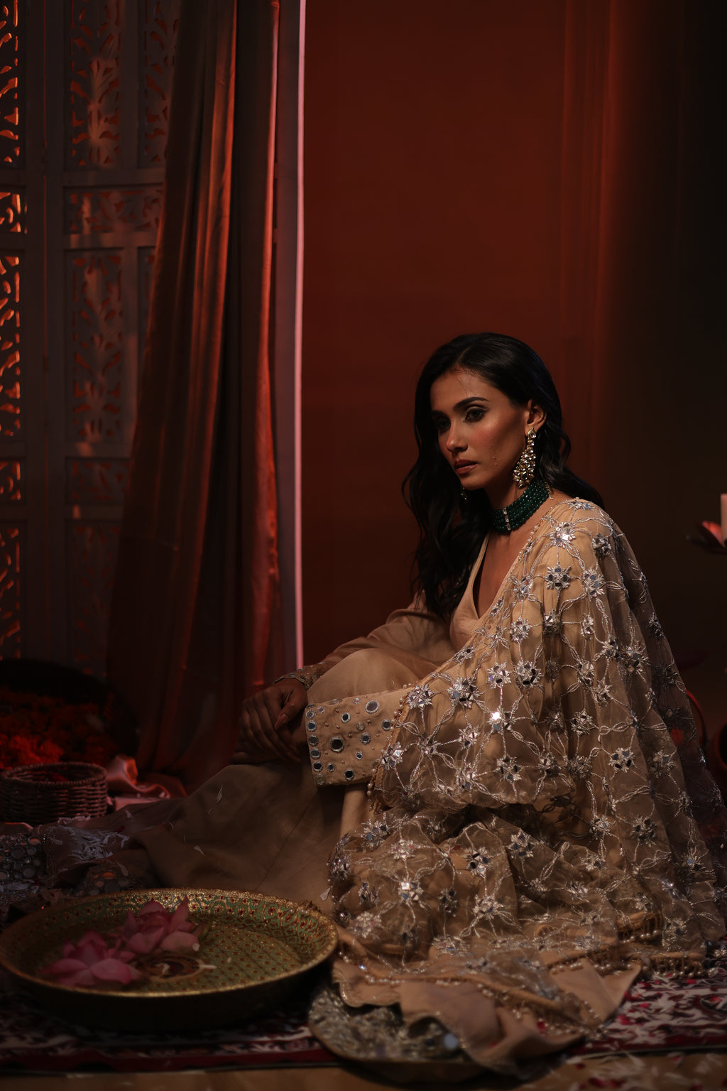 Zarnoor Double Border Anarkali With Mirror Dupatta