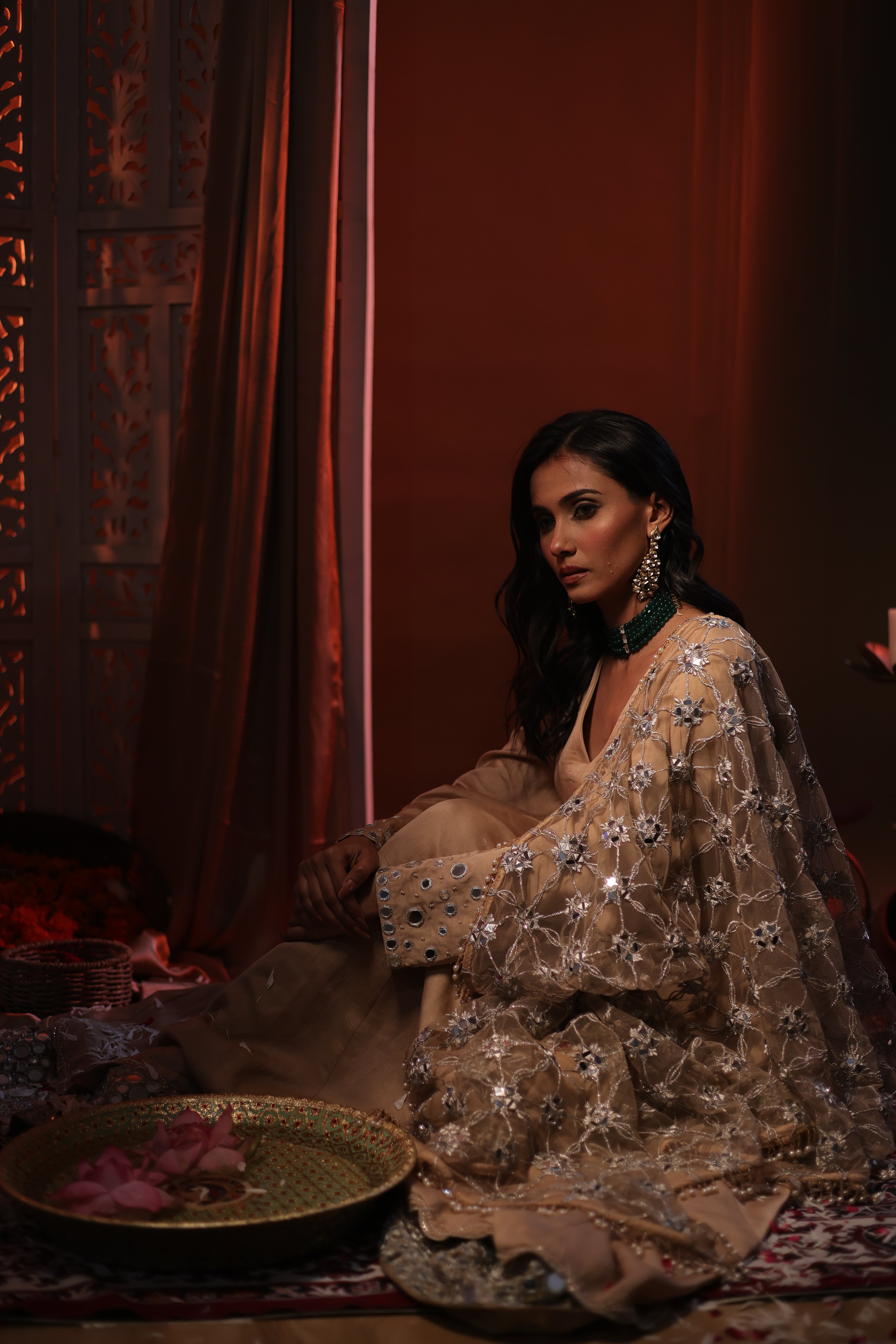 Zarnoor Double Border Anarkali With Mirror Dupatta