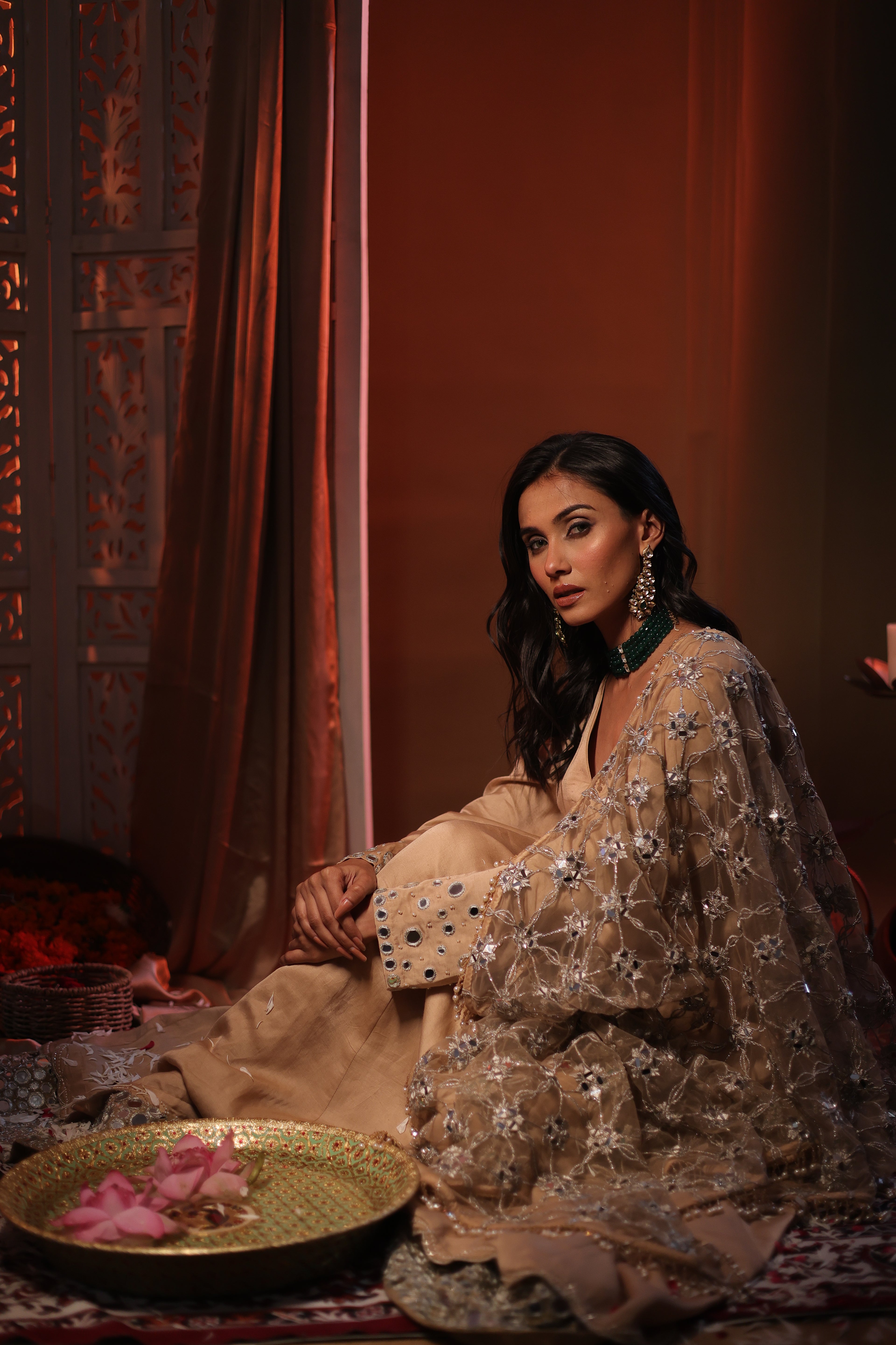 Zarnoor Double Border Anarkali With Mirror Dupatta