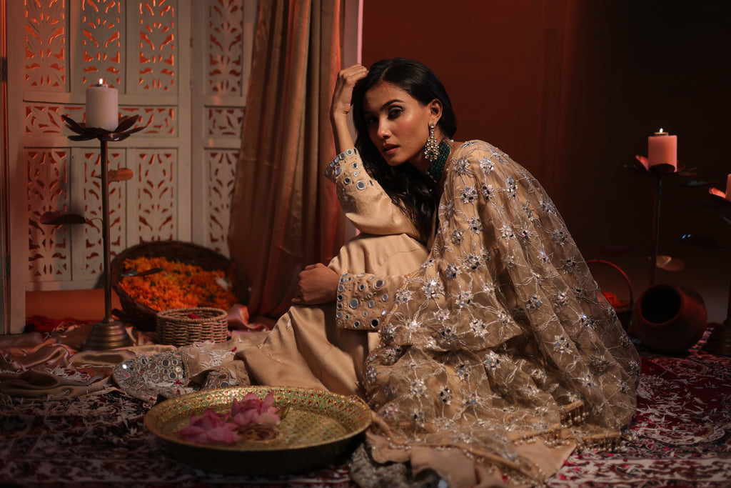 Zarnoor Double Border Anarkali With Mirror Dupatta