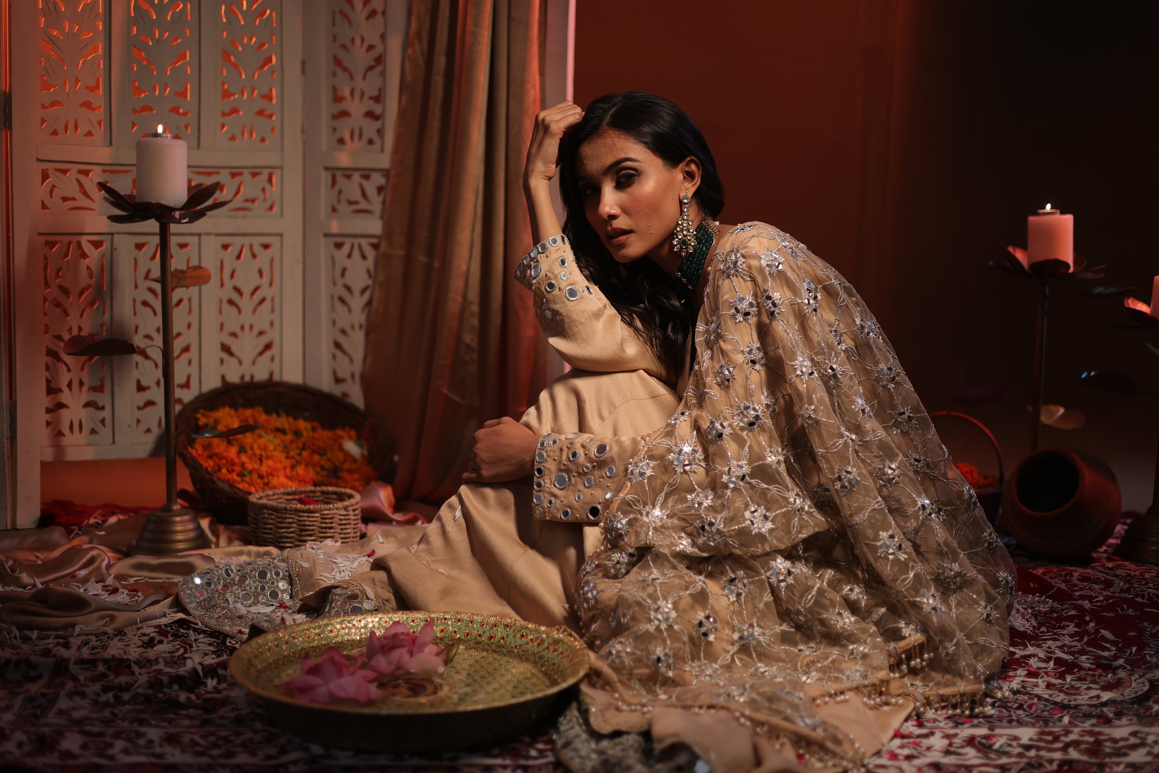 Zarnoor Double Border Anarkali With Mirror Dupatta